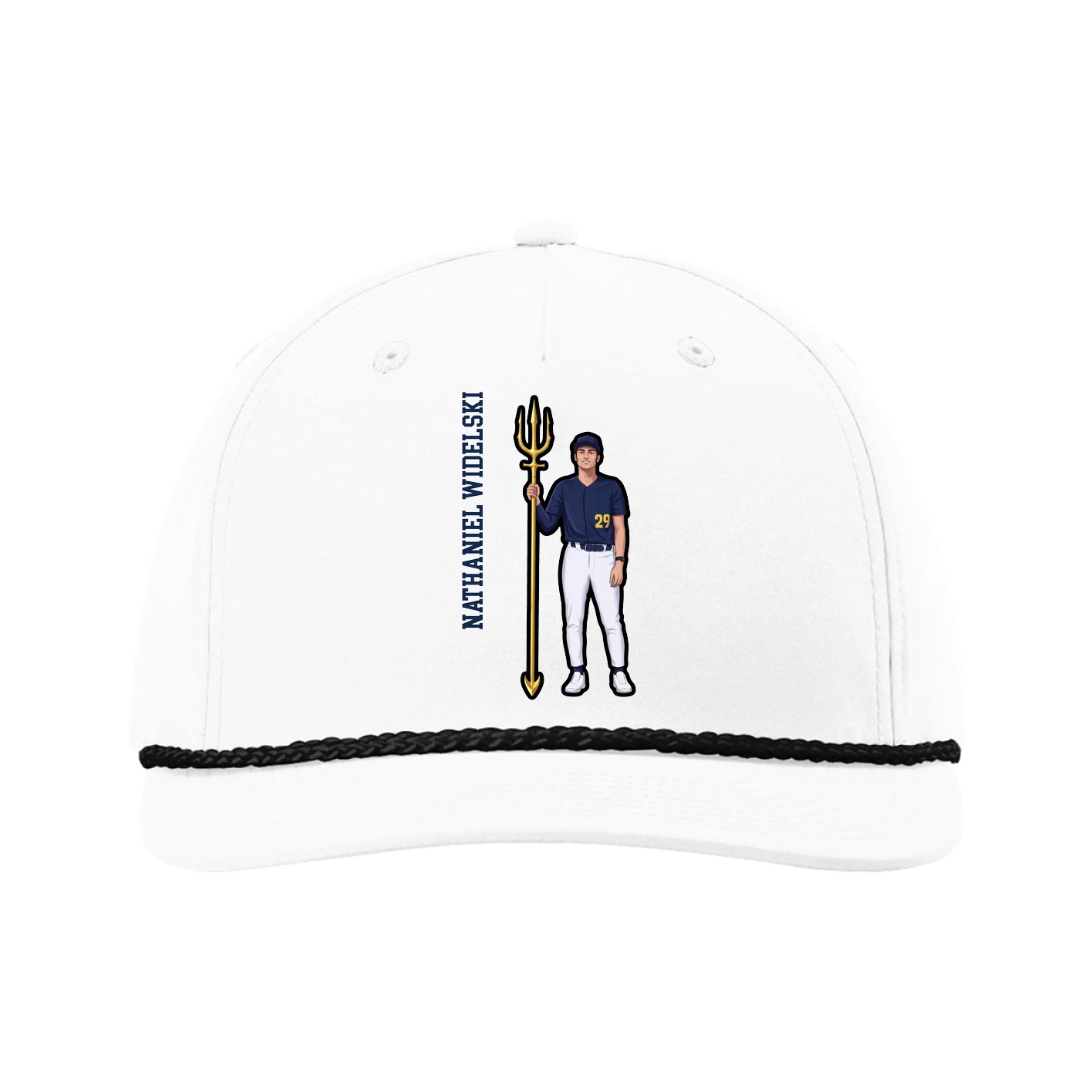 Five-Panel Classic Rope Cap — Name Vertical in White