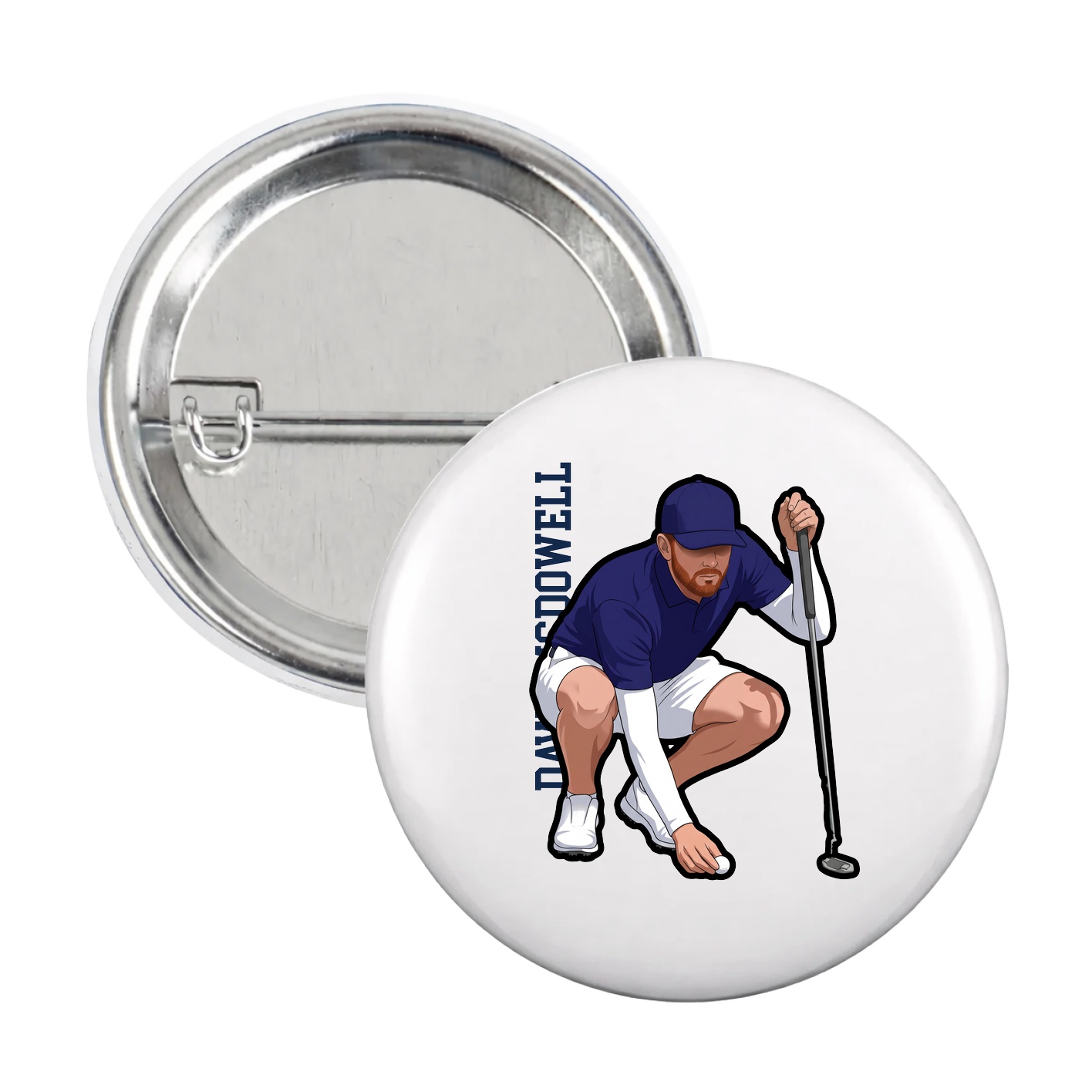 Game Day Button — Name Vertical in White