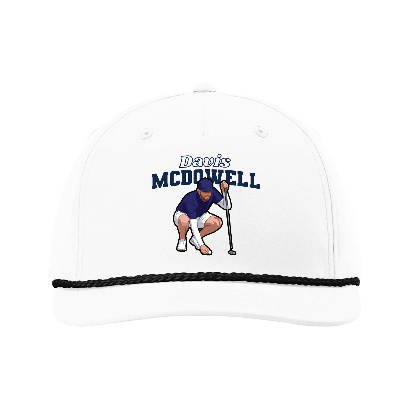 Five-Panel Classic Rope Cap — Name Arch in White
