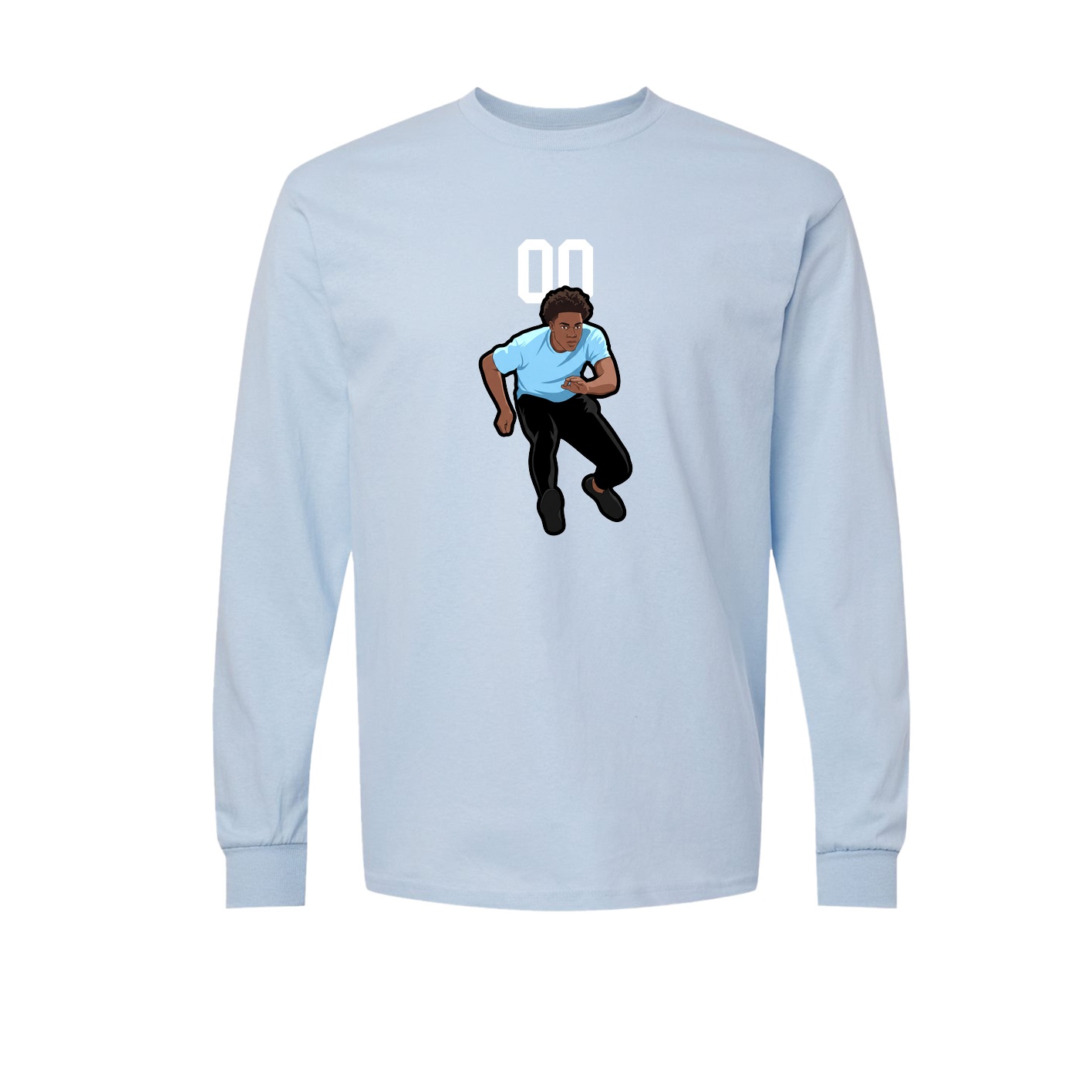 Long Sleeve Tee — Number Top in Light Blue