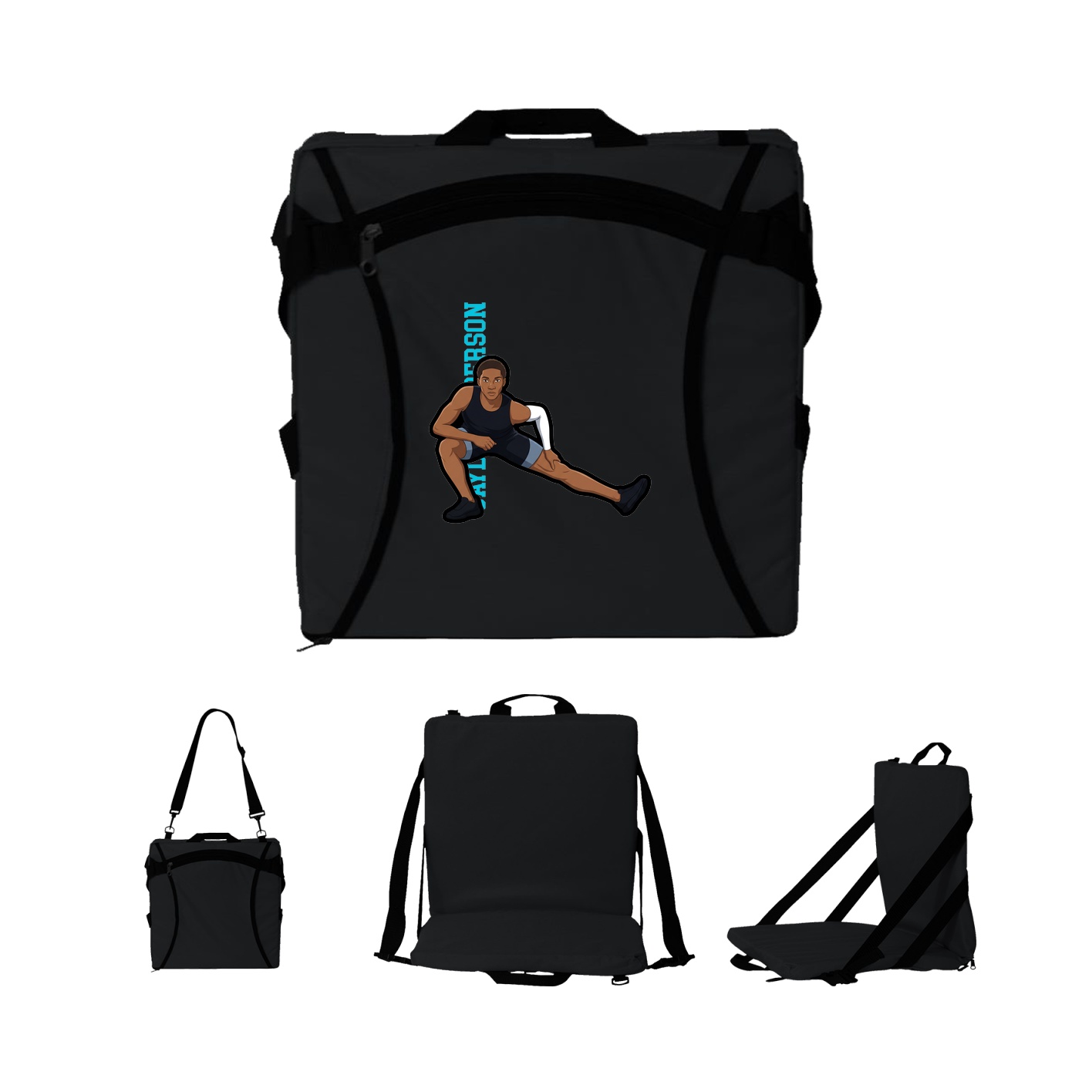 Folding Stadium Seat — Name Vertical in Black