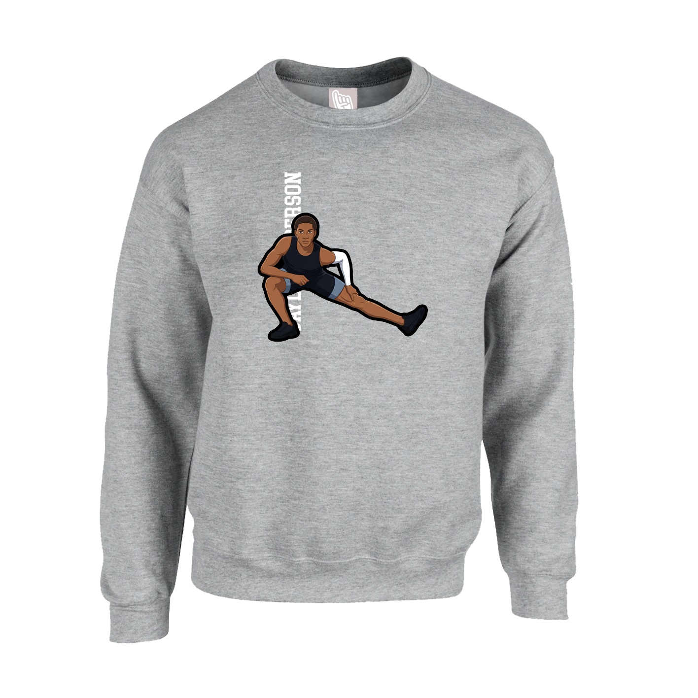 Fleece Crew — Name Vertical in Grey