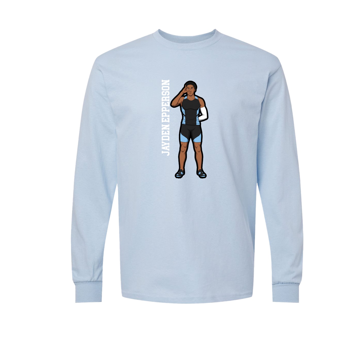 Long Sleeve Tee — Name Vertical in Light Blue