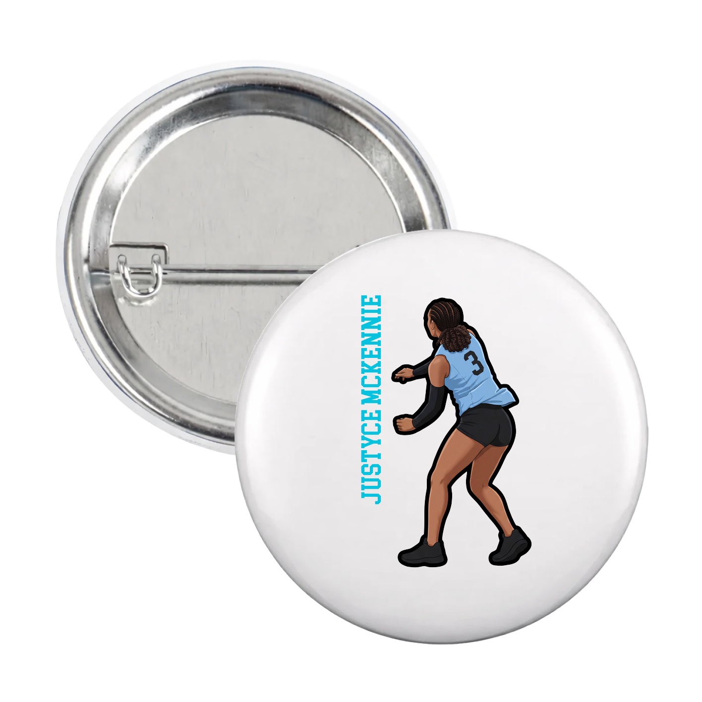 Game Day Button — Name Vertical in White