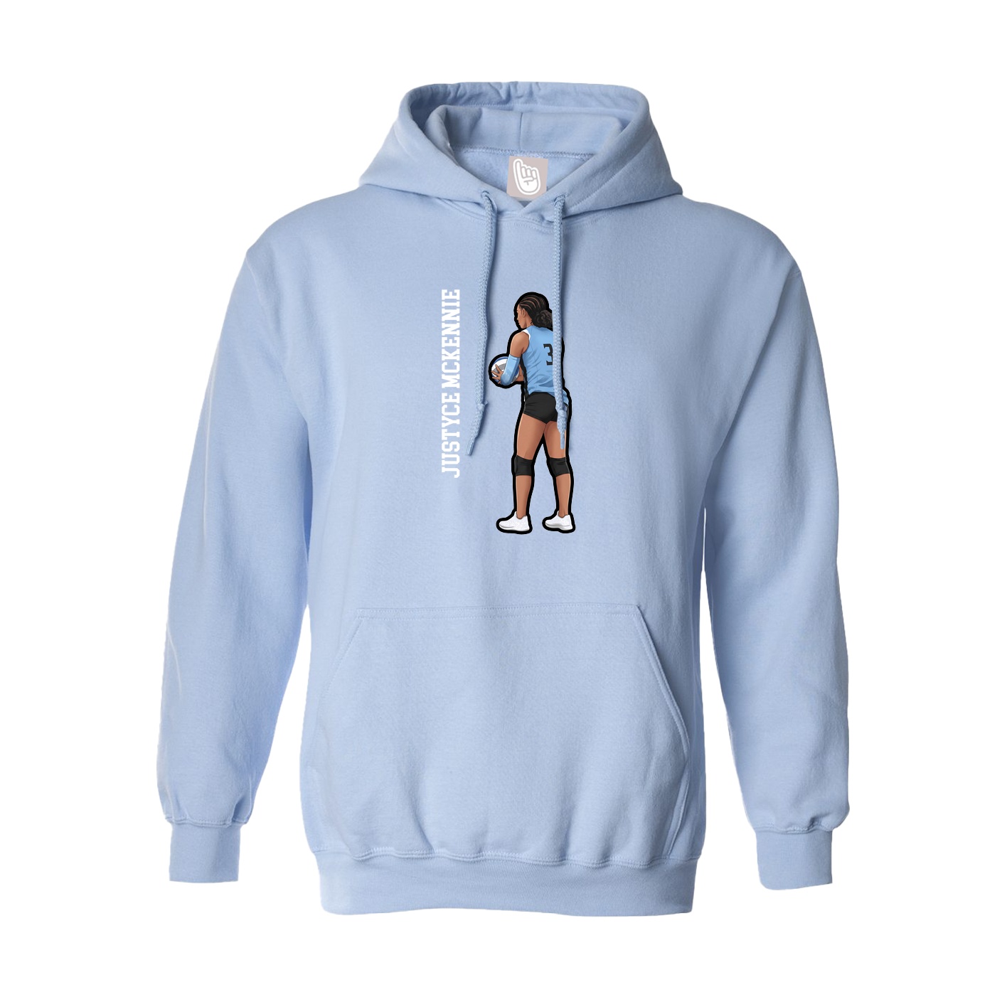 Hoodie — Name Vertical in Light Blue