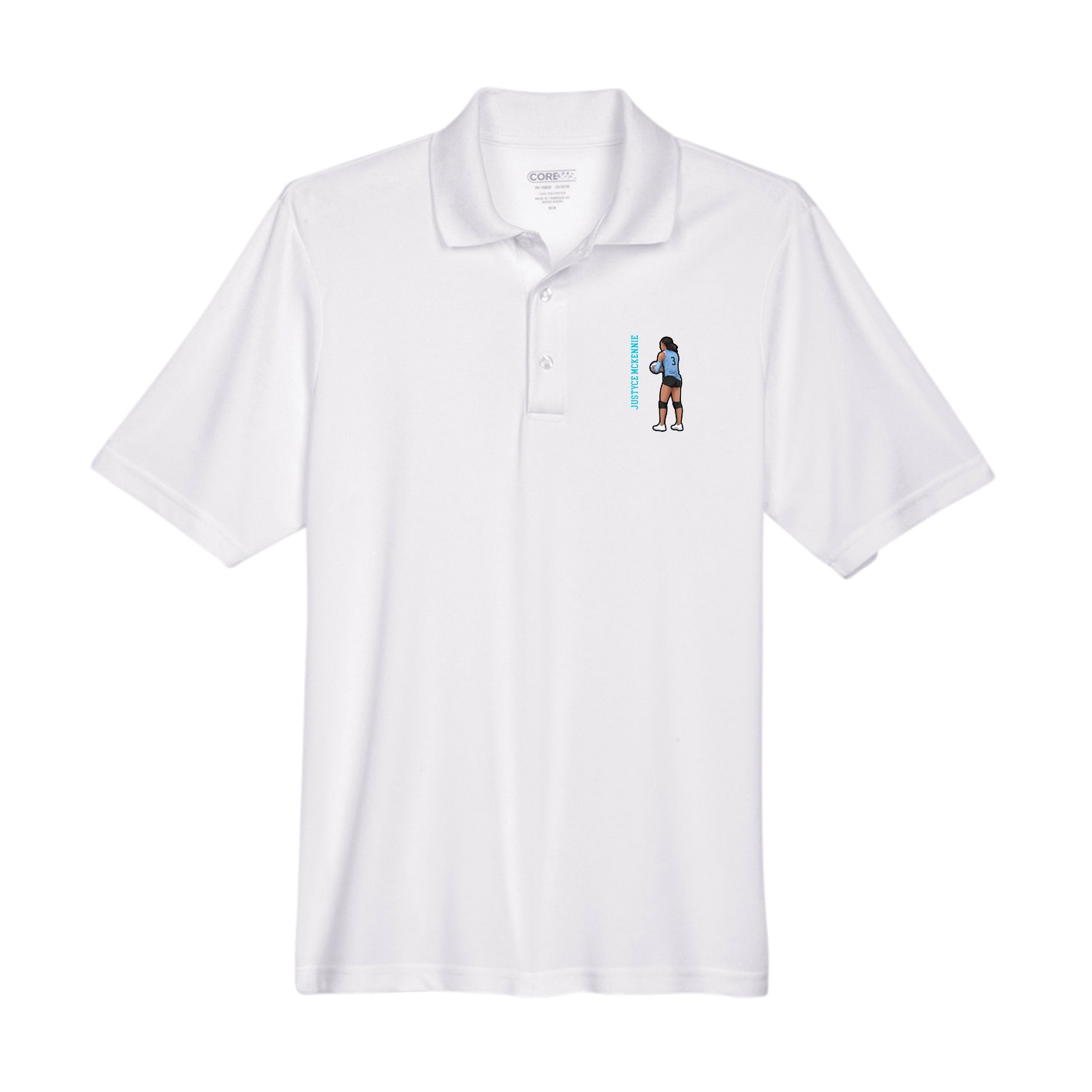 Performance Polo — Name Vertical in White