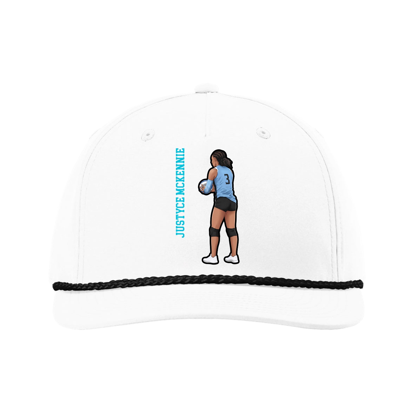 Five-Panel Classic Rope Cap — Name Vertical in White