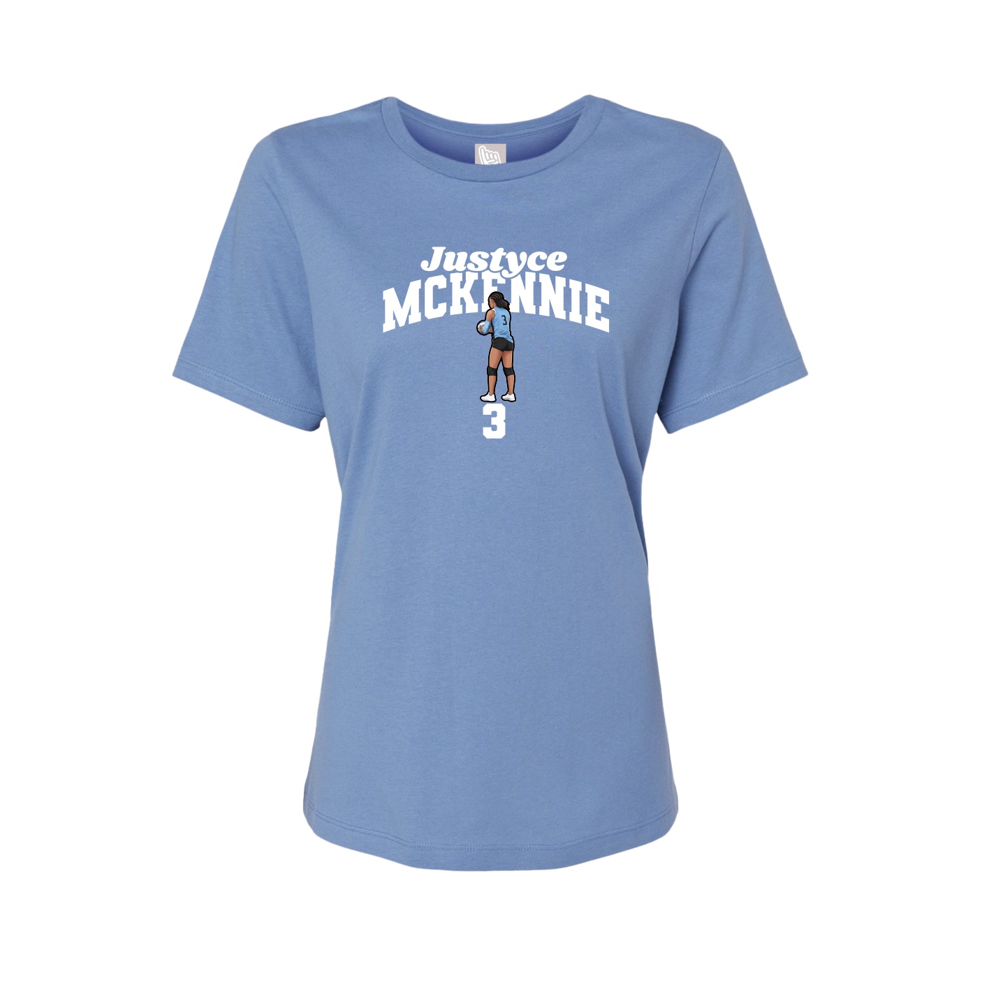 Fitted Women's Tee — Signature Arch in Powder Blue