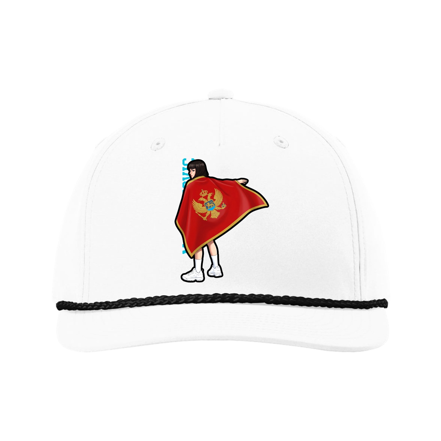 Five-Panel Classic Rope Cap — Name Vertical in White
