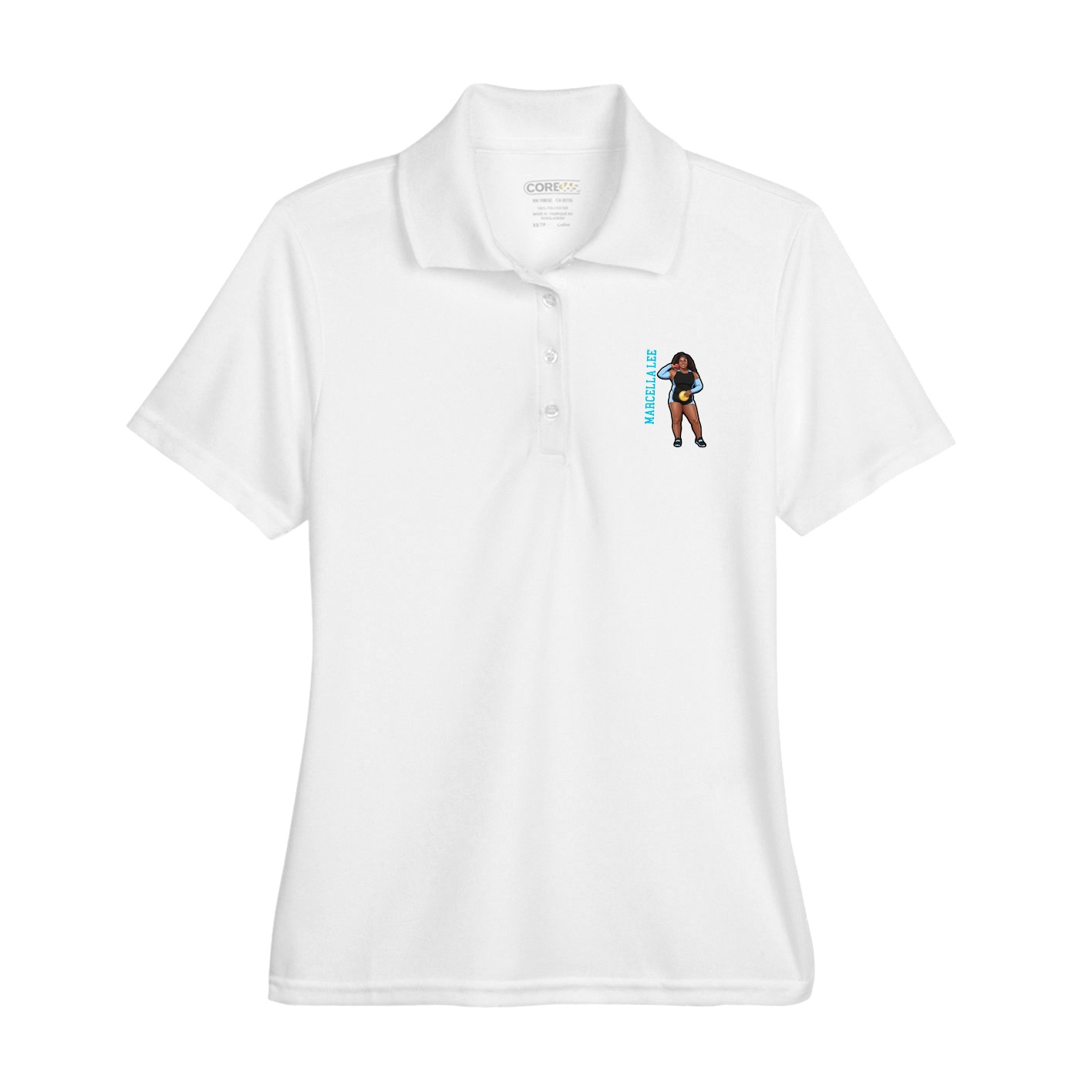 Womens Performance Polo — Name Vertical in White