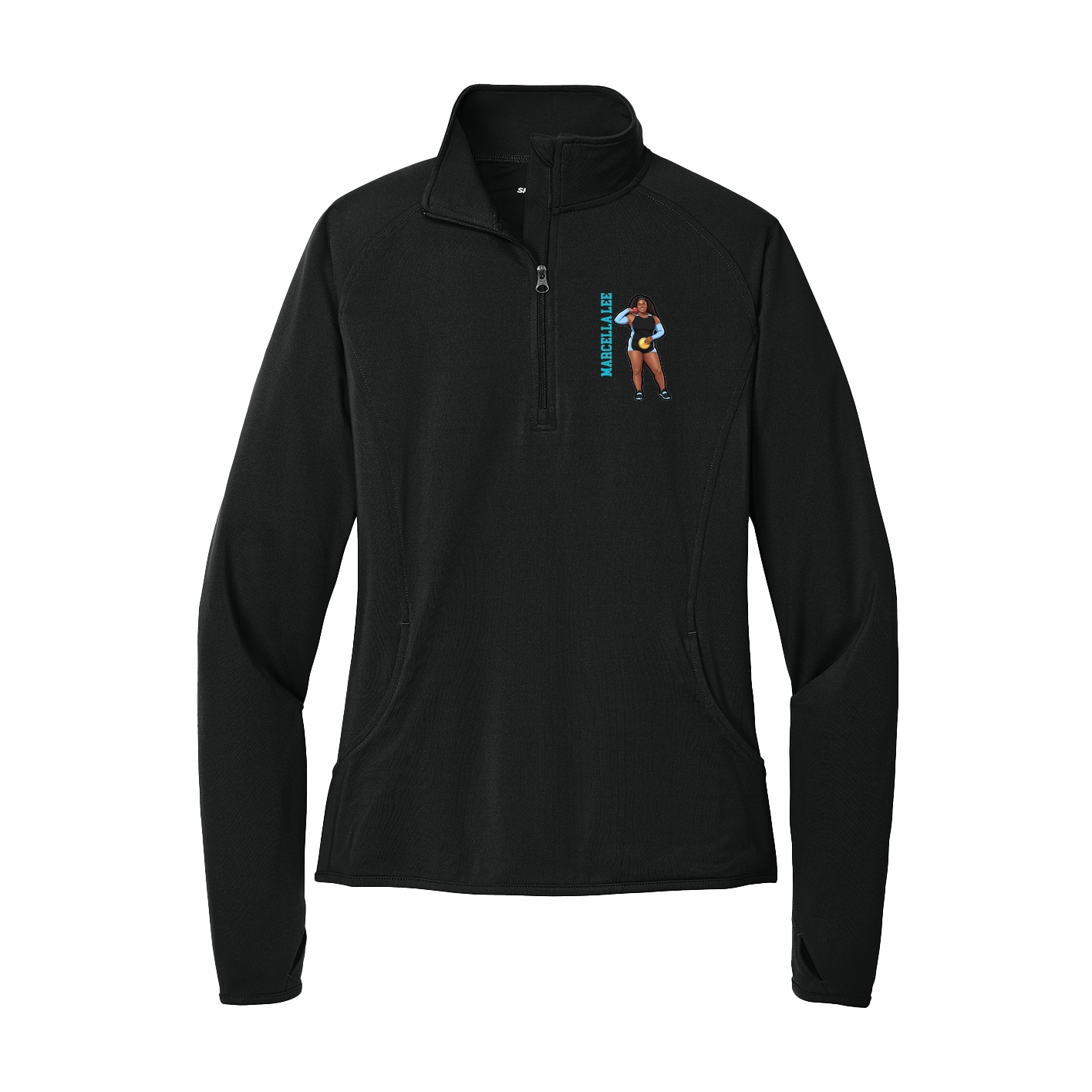 Women's Q-Zip Pullover — Name Vertical in Black