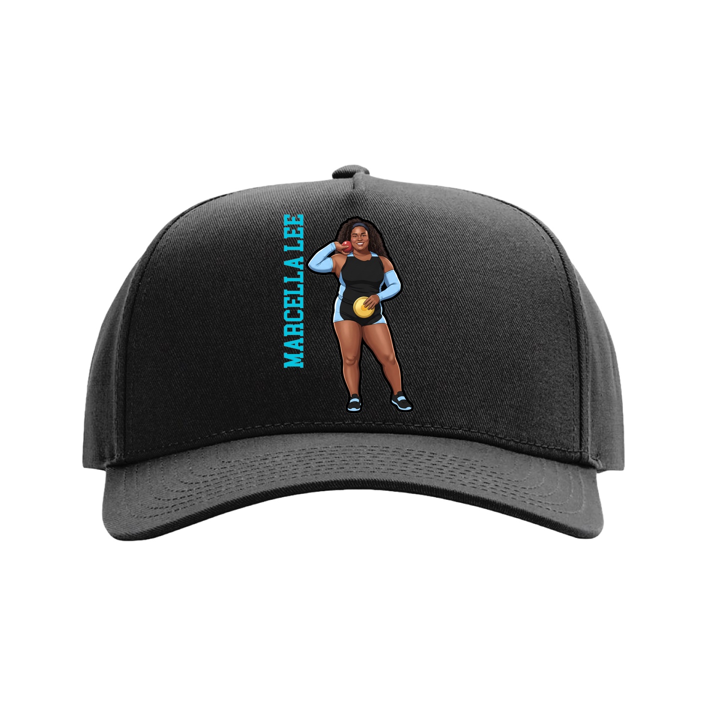 Full Fabric Five-Panel Champ Cap — Name Vertical in Black