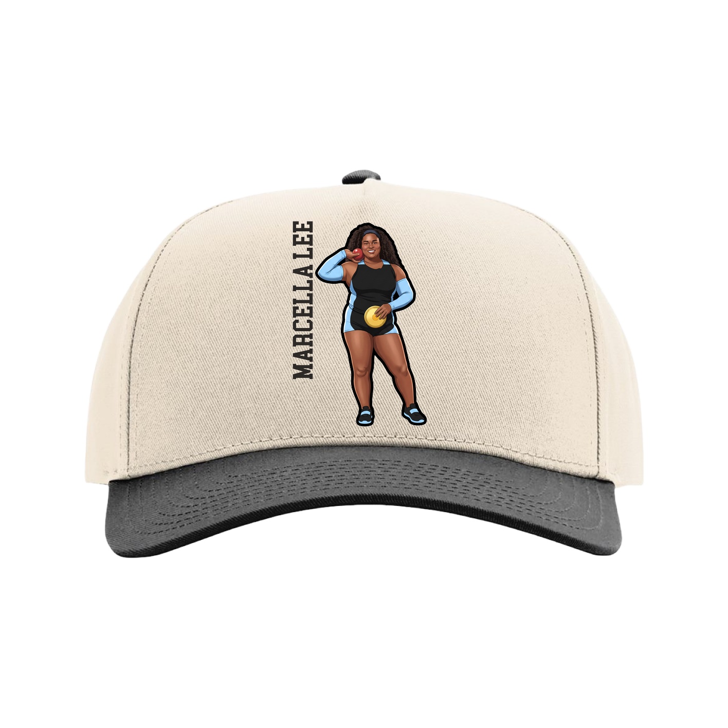 Full Fabric Five-Panel Champ Cap — Name Vertical in Cream/Black