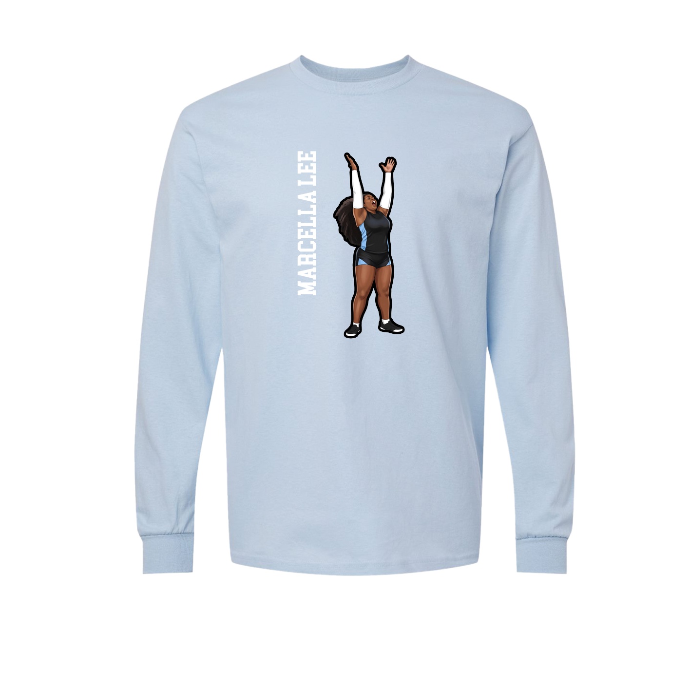 Long Sleeve Tee — Name Vertical in Light Blue