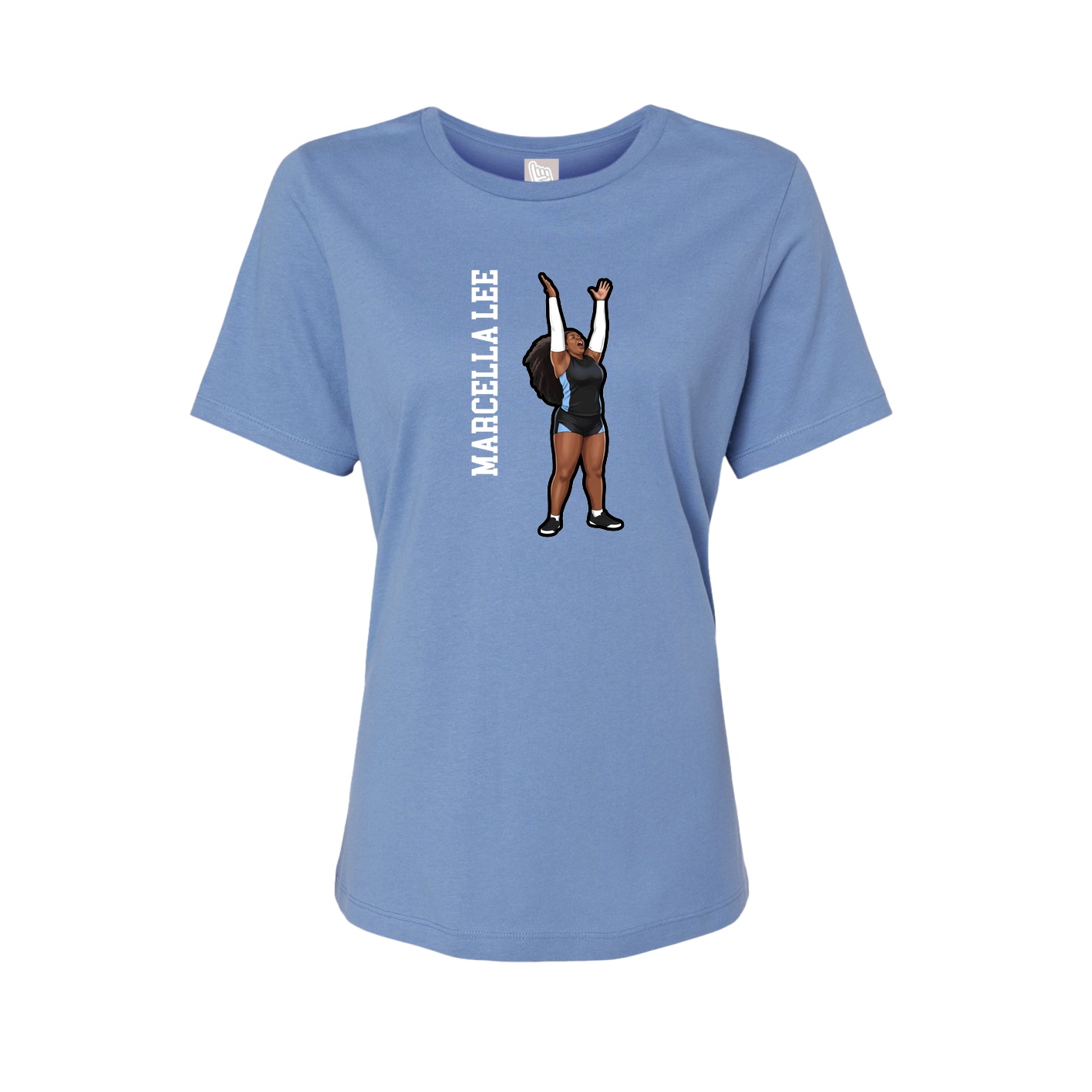 Womens Tee — Name Vertical in Powder Blue