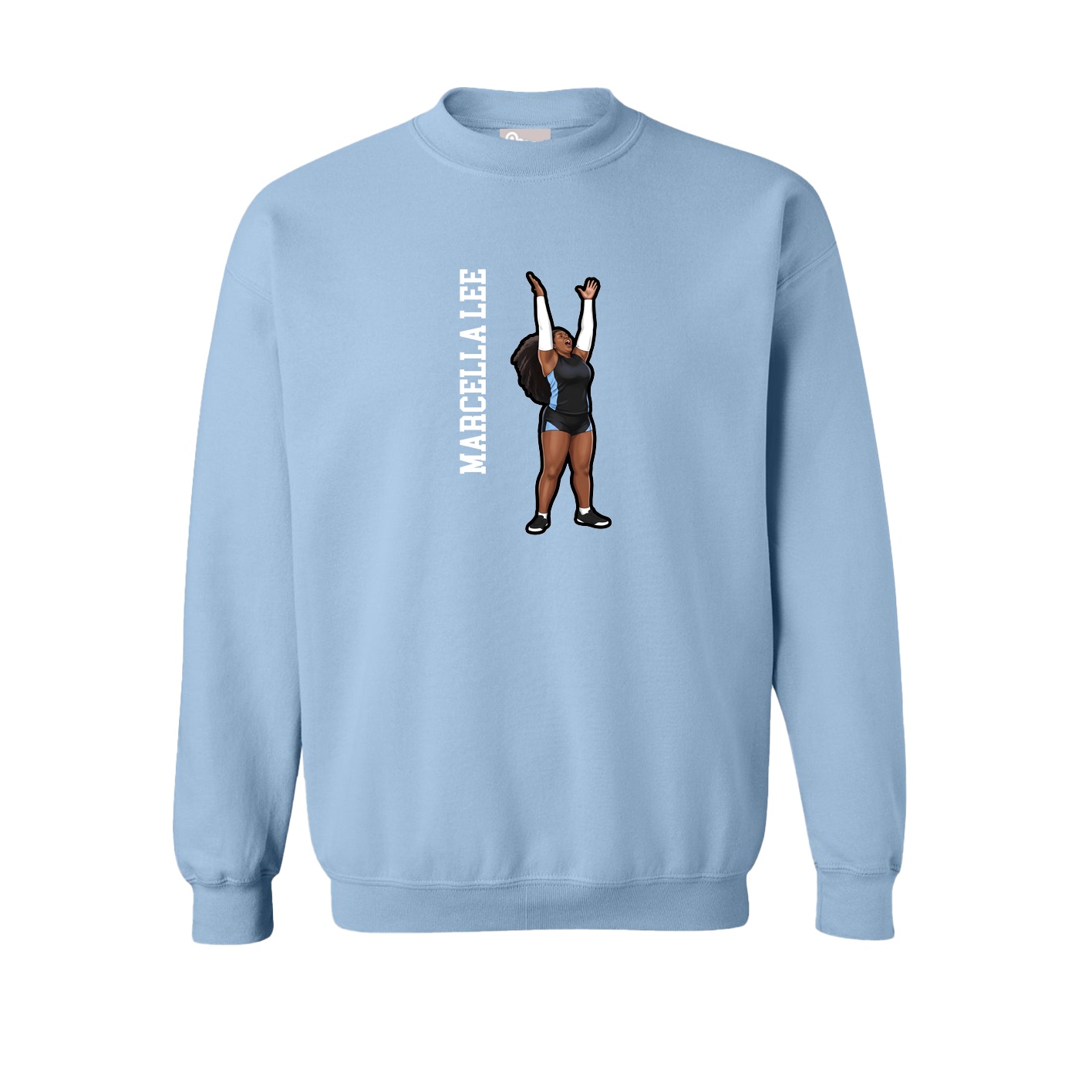 Fleece Crew — Name Vertical in Light Blue
