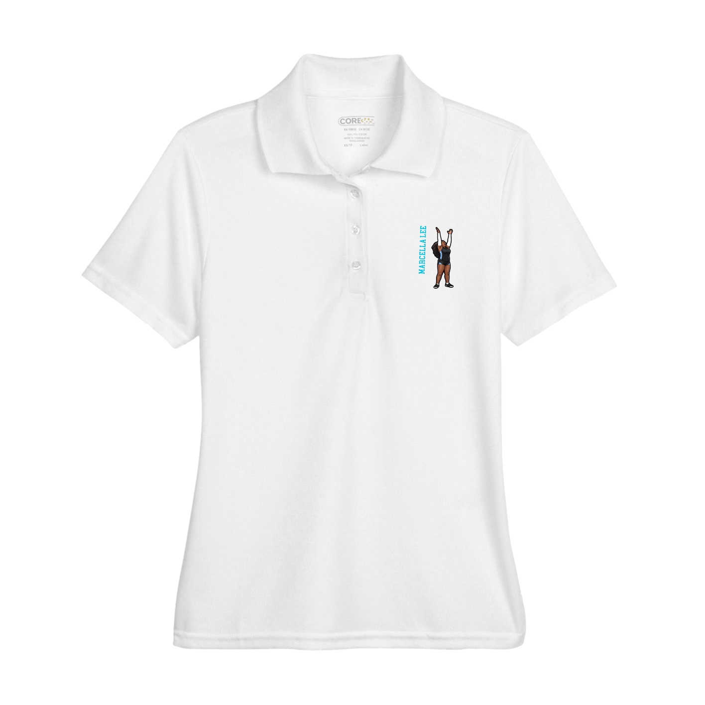 Womens Performance Polo — Name Vertical in White