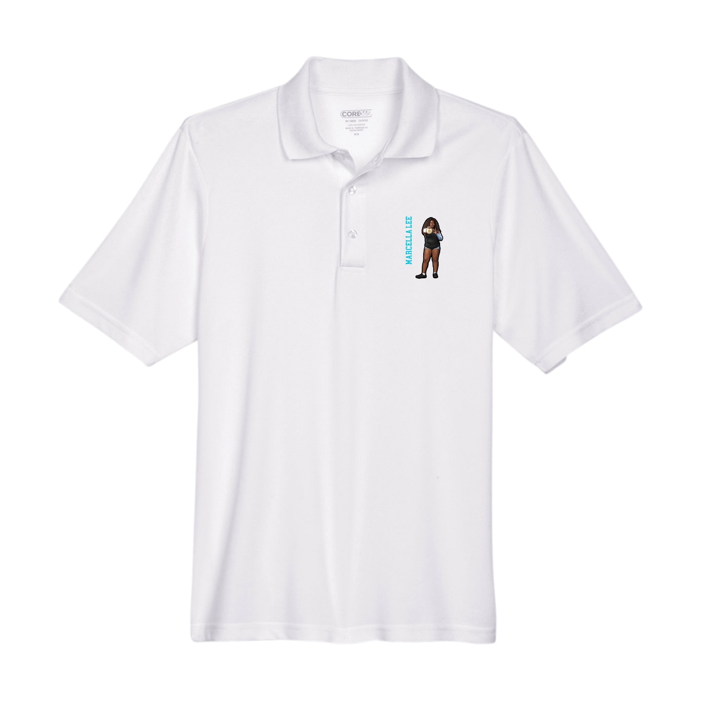 Performance Polo — Name Vertical in White