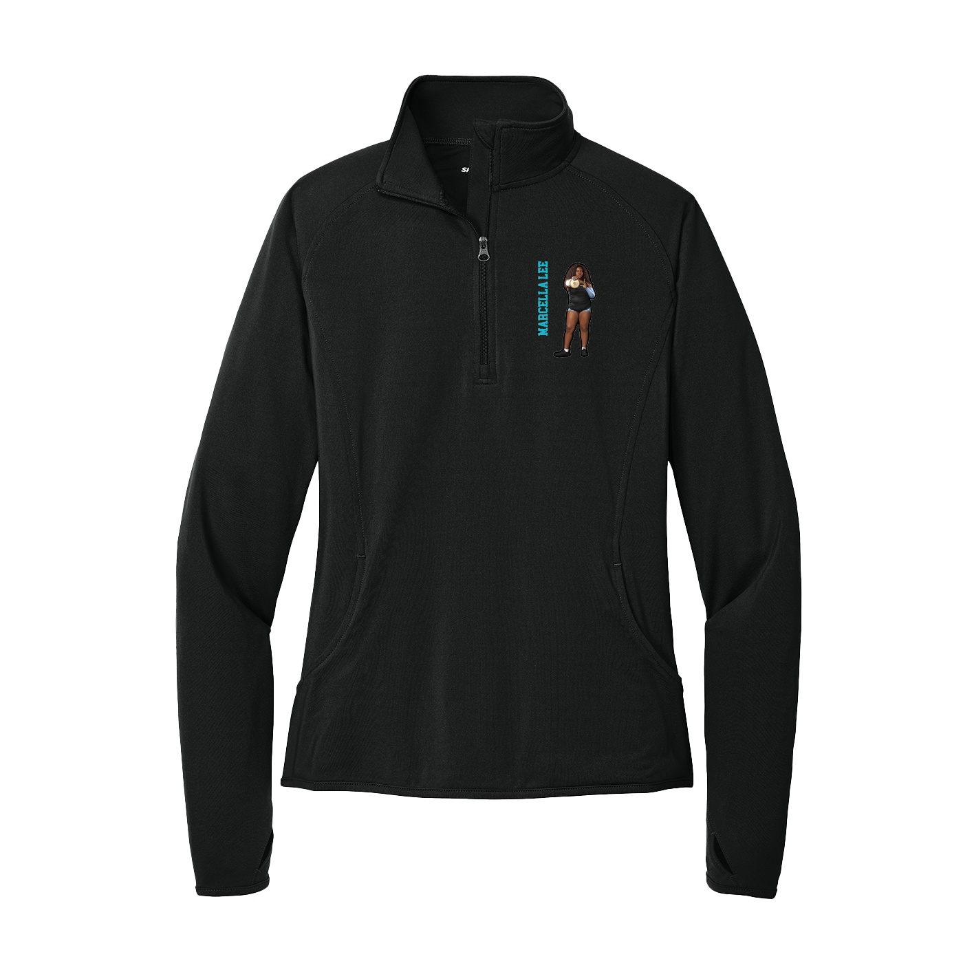 Women's Q-Zip Pullover — Name Vertical in Black