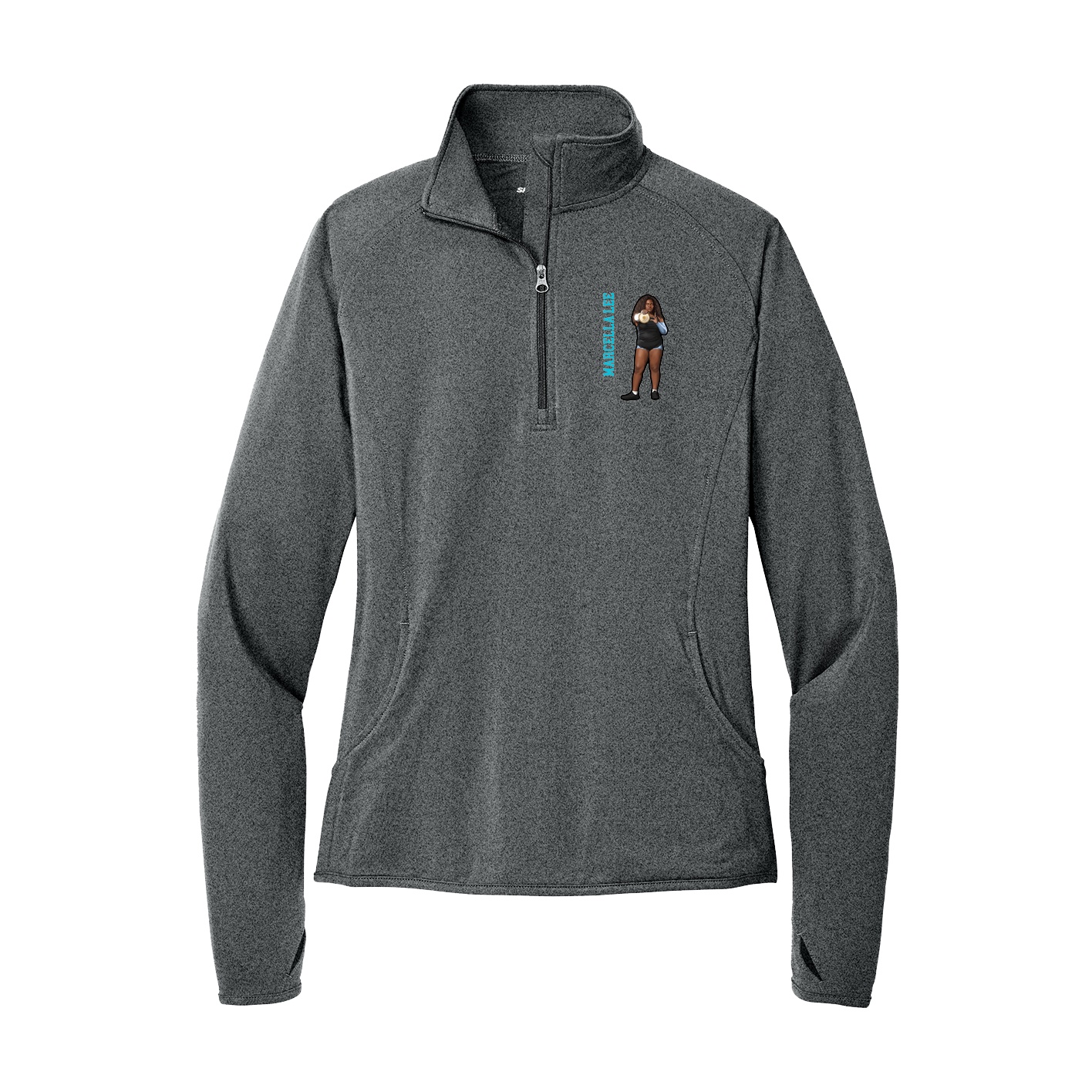 Women's Q-Zip Pullover — Name Vertical in Grey