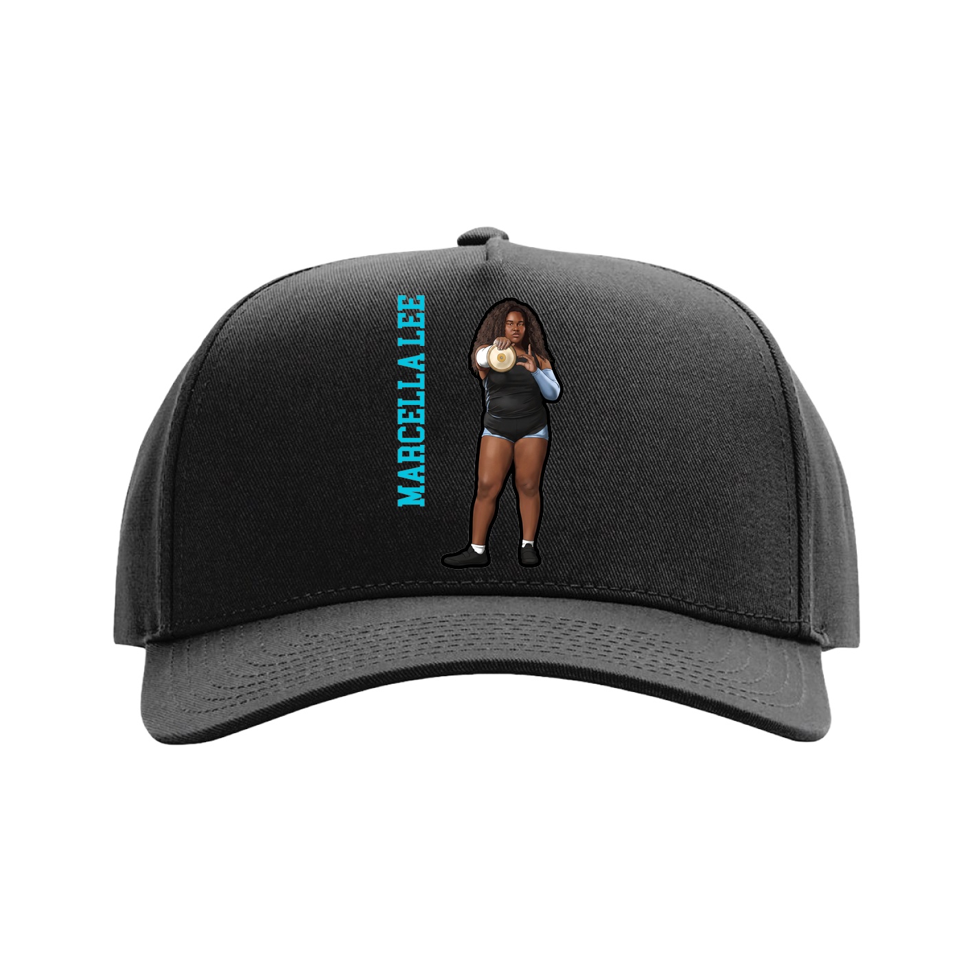 Full Fabric Five-Panel Champ Cap — Name Vertical in Black
