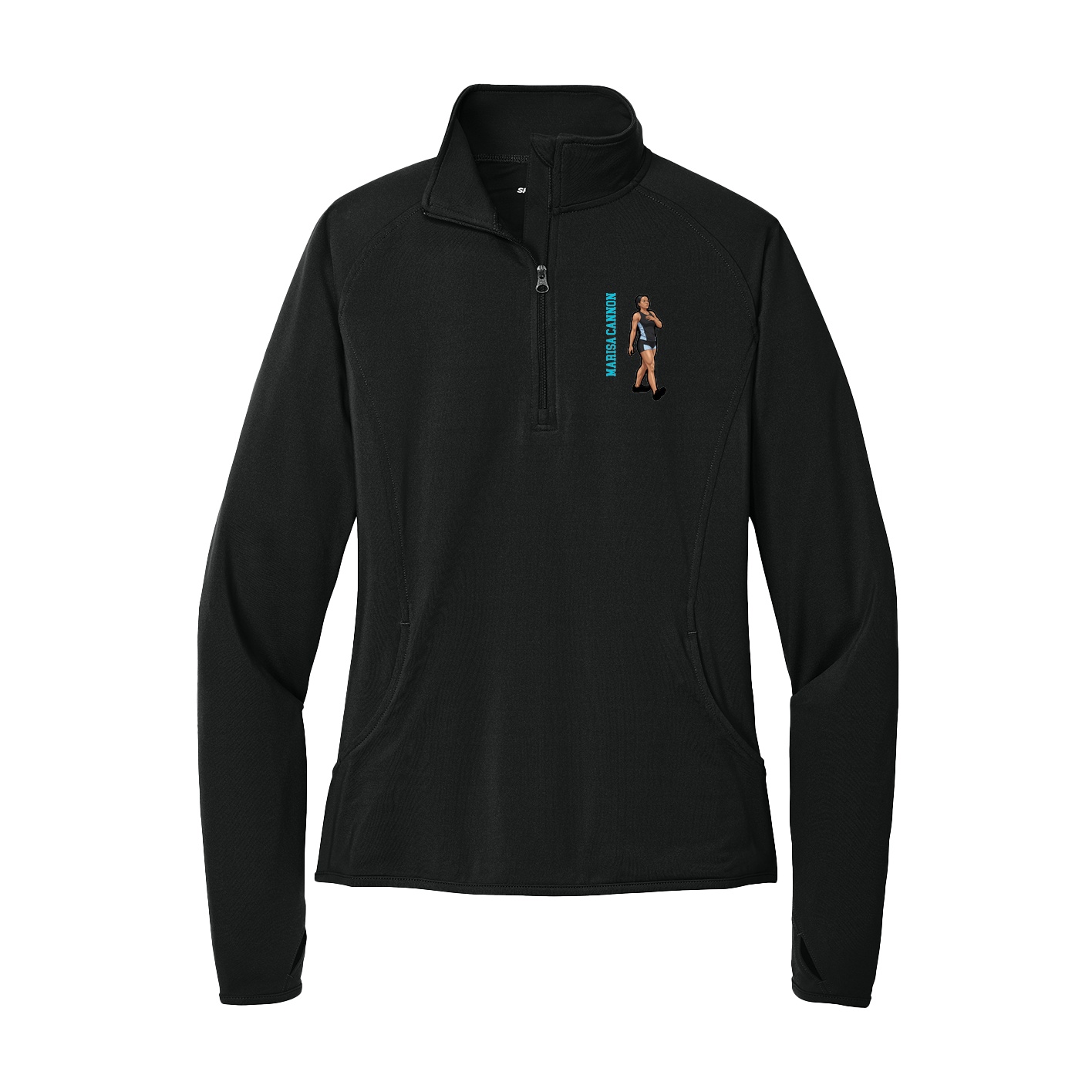 Women's Q-Zip Pullover — Name Vertical in Black