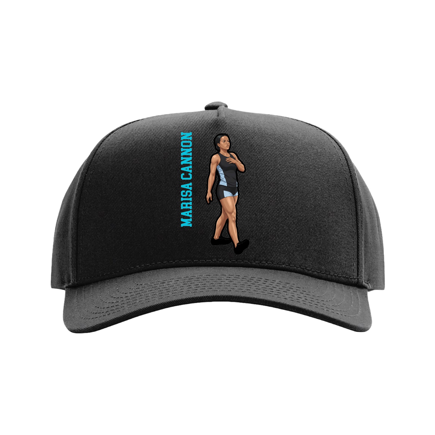 Full Fabric Five-Panel Champ Cap — Name Vertical in Black