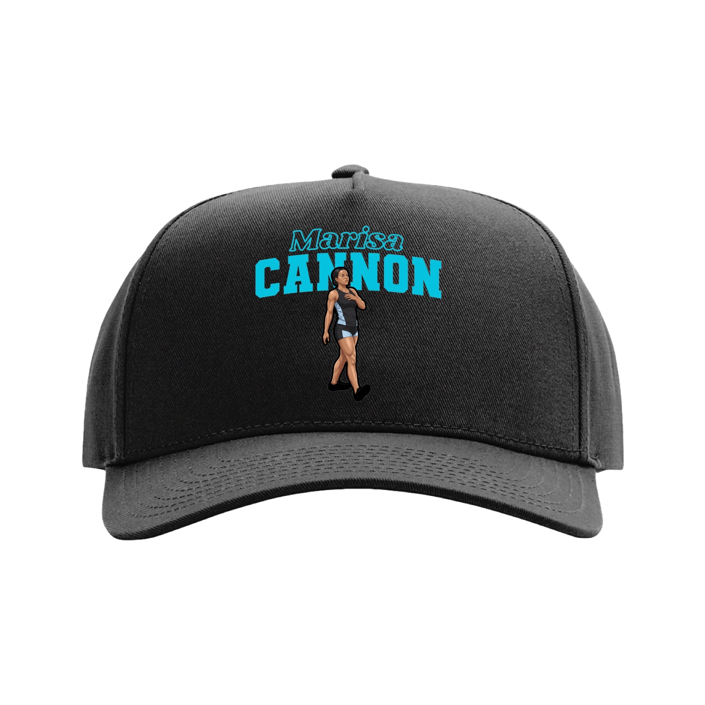 Full Fabric Five-Panel Champ Cap — Name Arch in Black