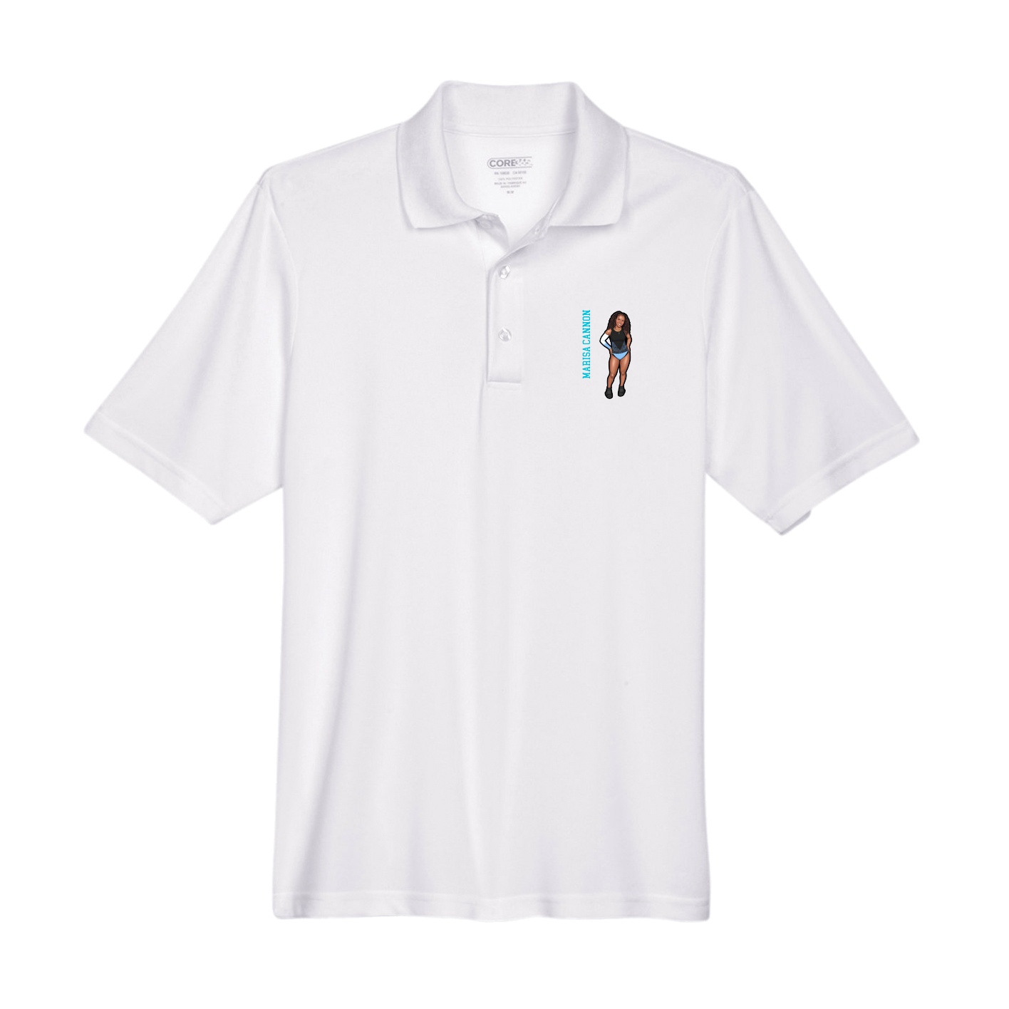 Performance Polo — Name Vertical in White
