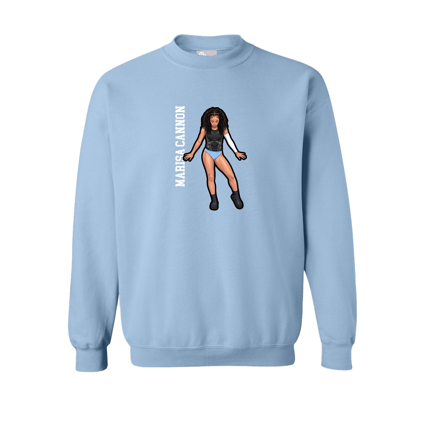 Fleece Crew — Name Vertical in Light Blue