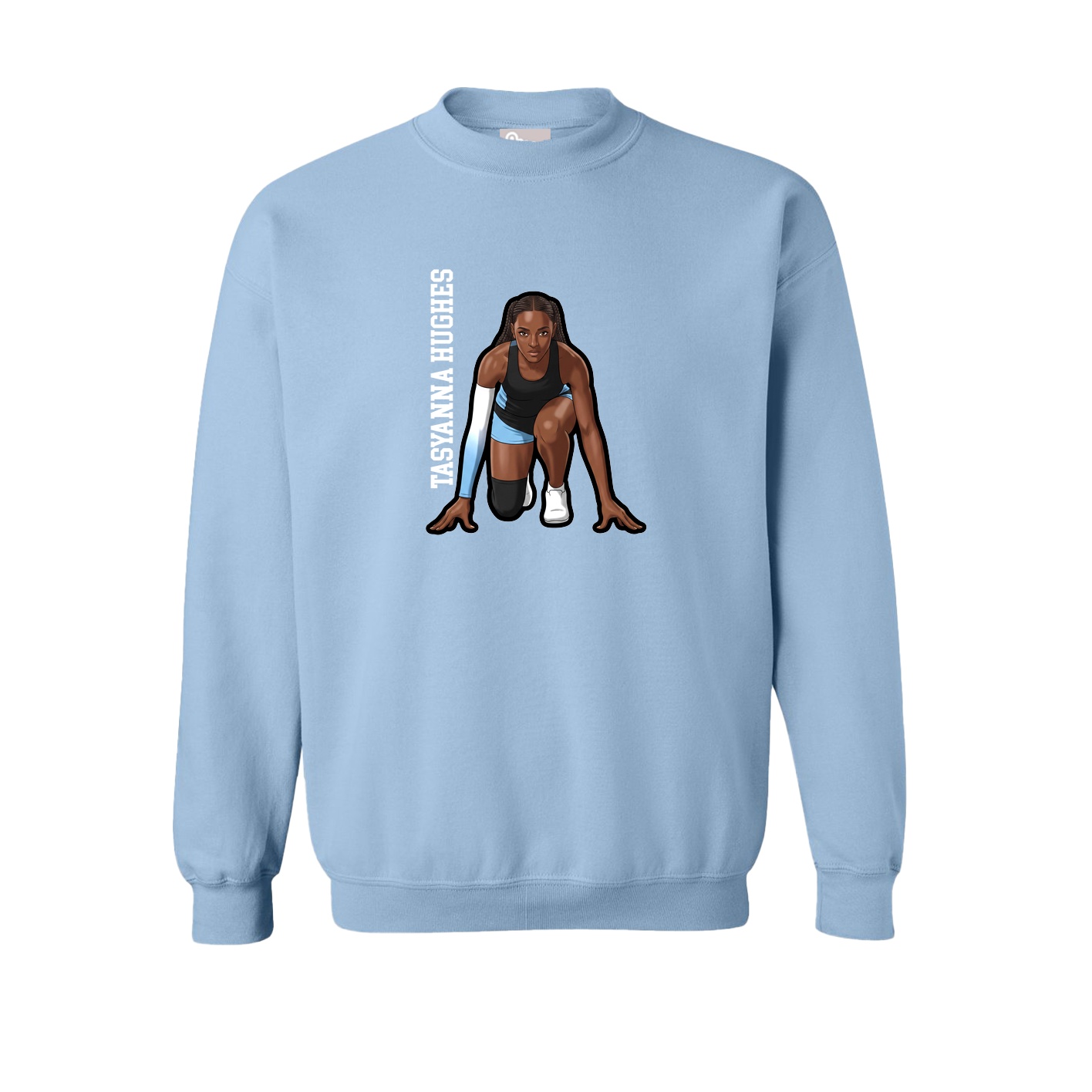 Fleece Crew — Name Vertical in Light Blue