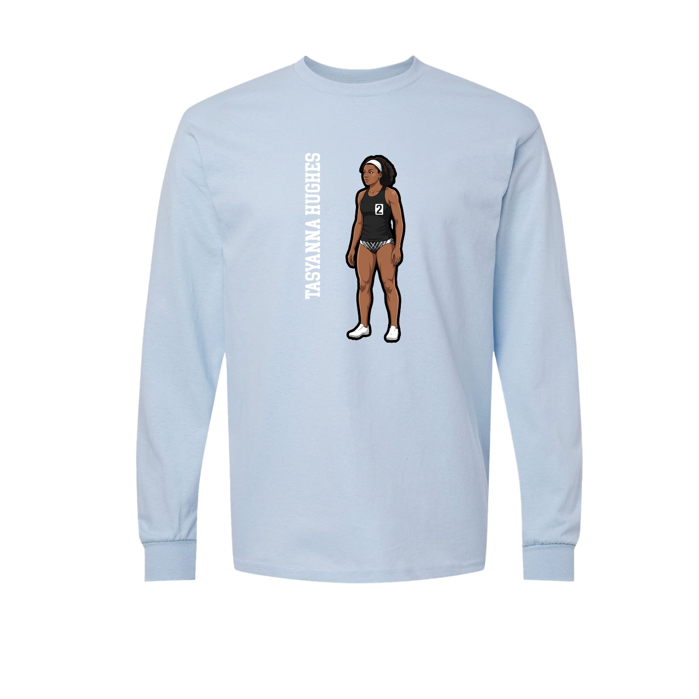 Long Sleeve Tee — Name Vertical in Light Blue