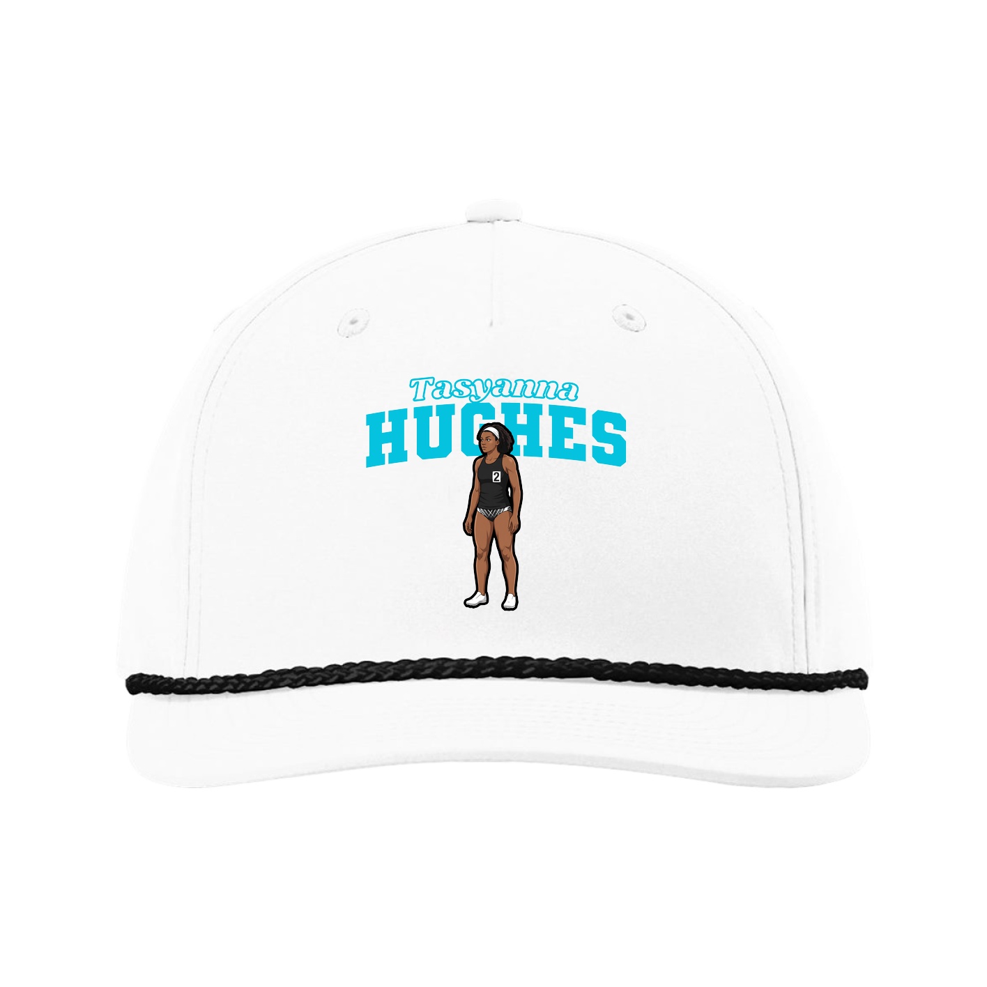 Five-Panel Classic Rope Cap — Name Arch in White