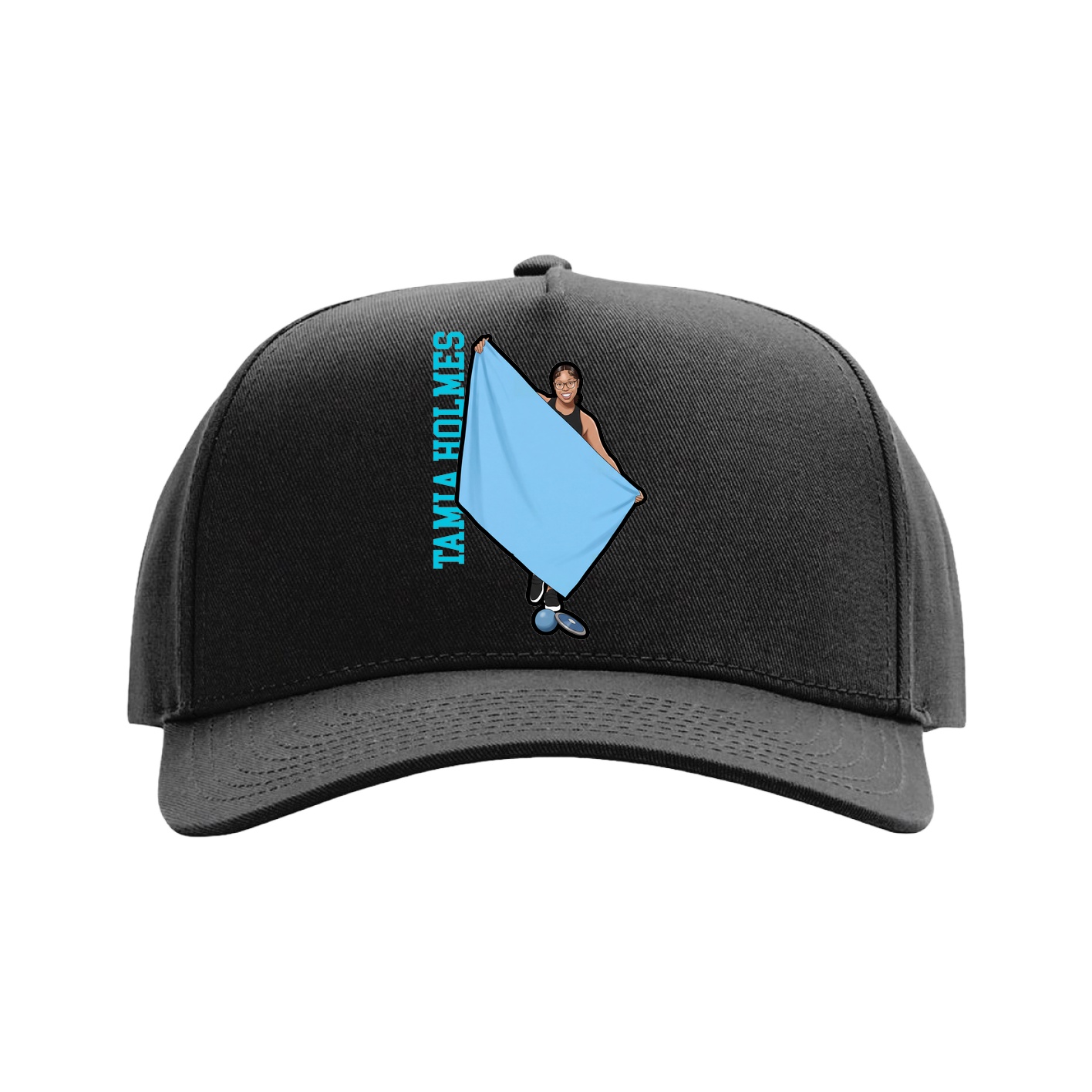 Full Fabric Five-Panel Champ Cap — Name Vertical in Black