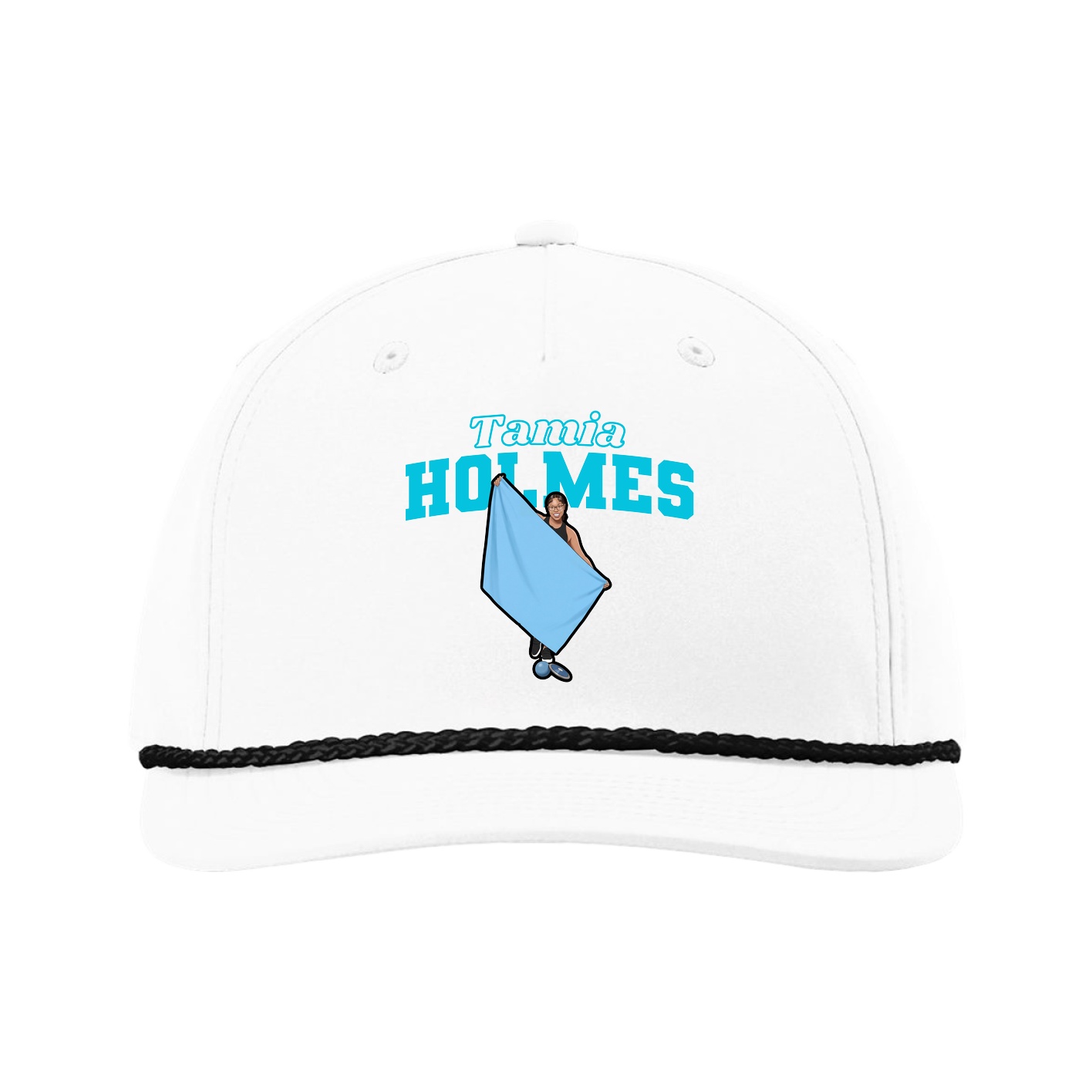 Five-Panel Classic Rope Cap — Name Arch in White