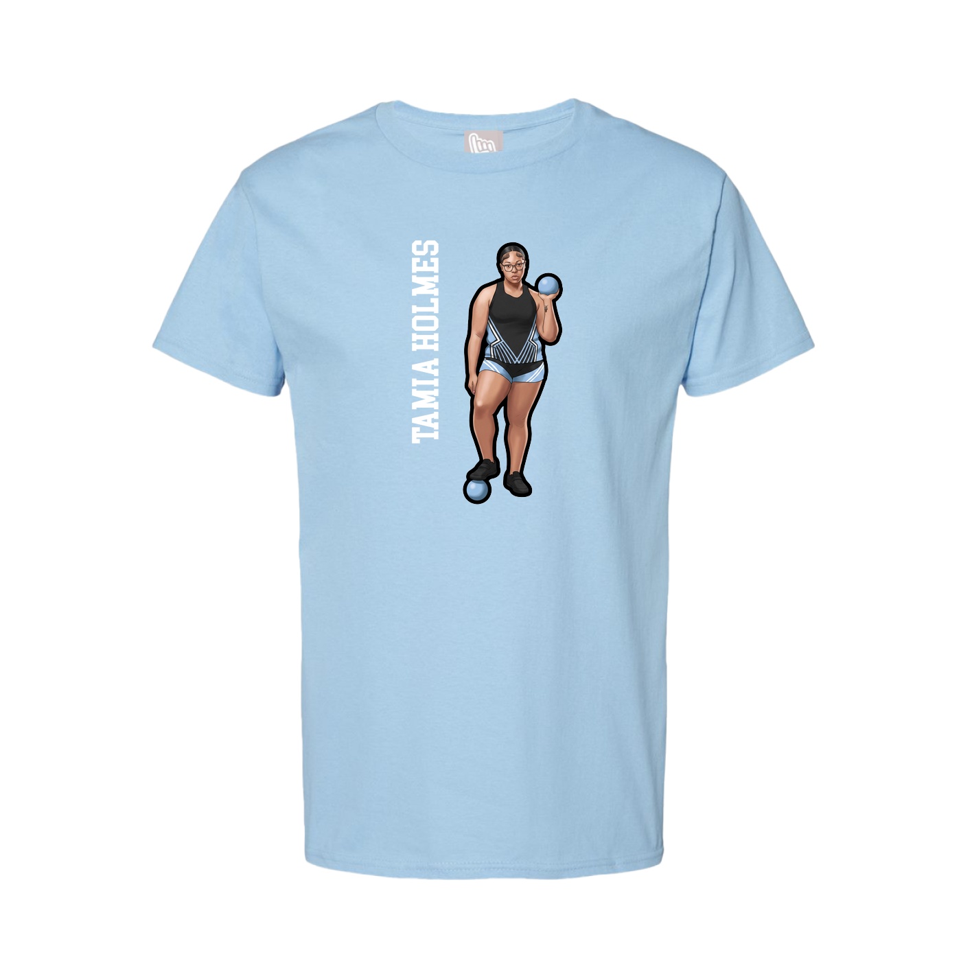 Tee — Name Vertical in Light Blue