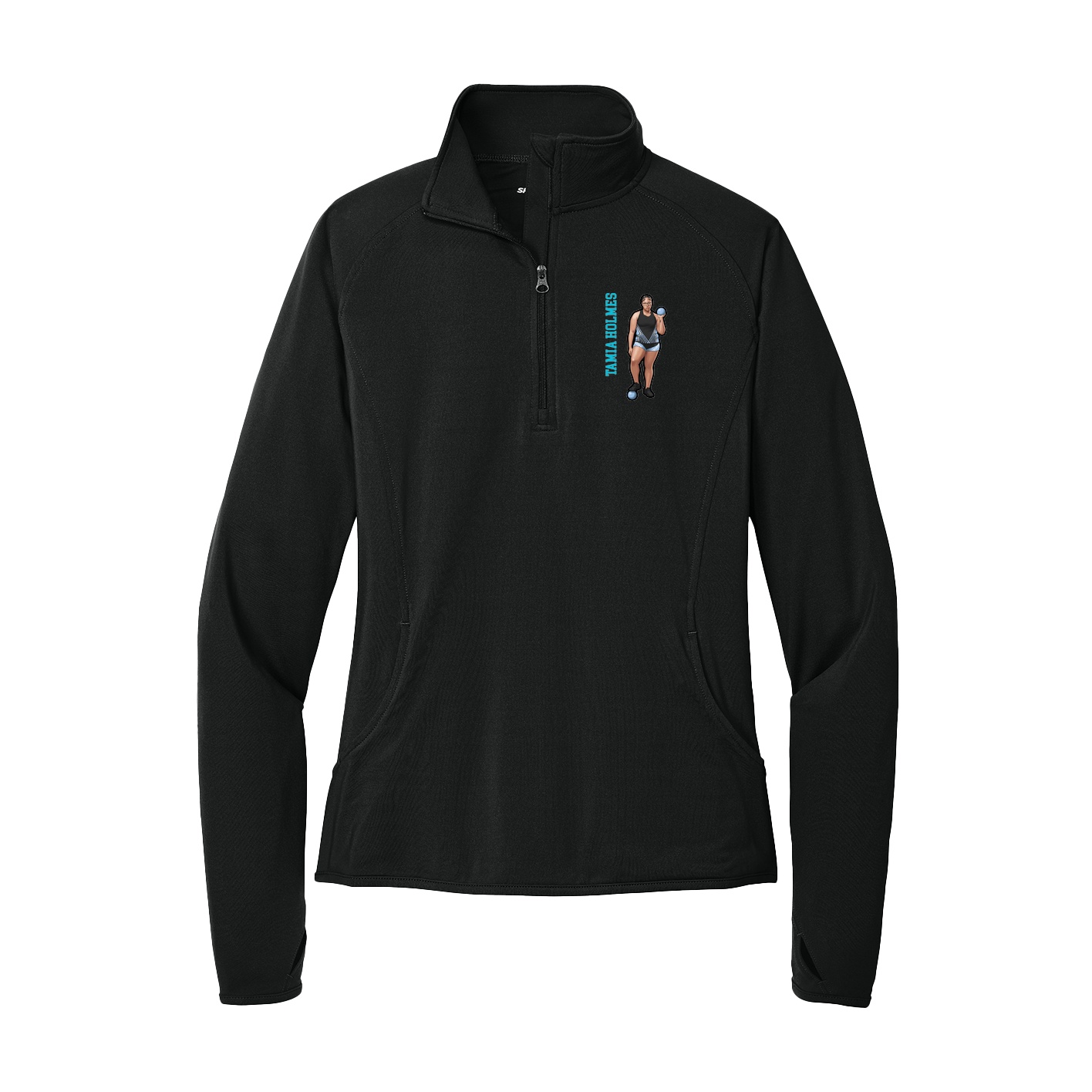 Women's Q-Zip Pullover — Name Vertical in Black