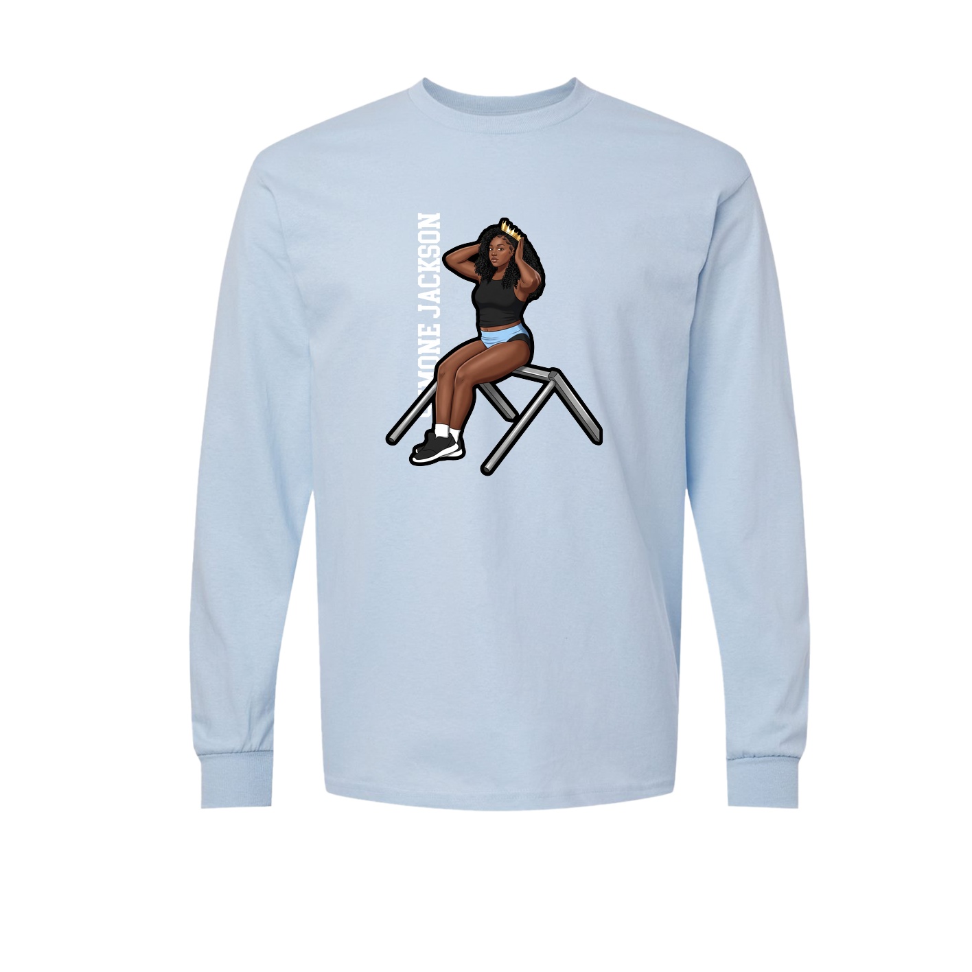 Long Sleeve Tee — Name Vertical in Light Blue