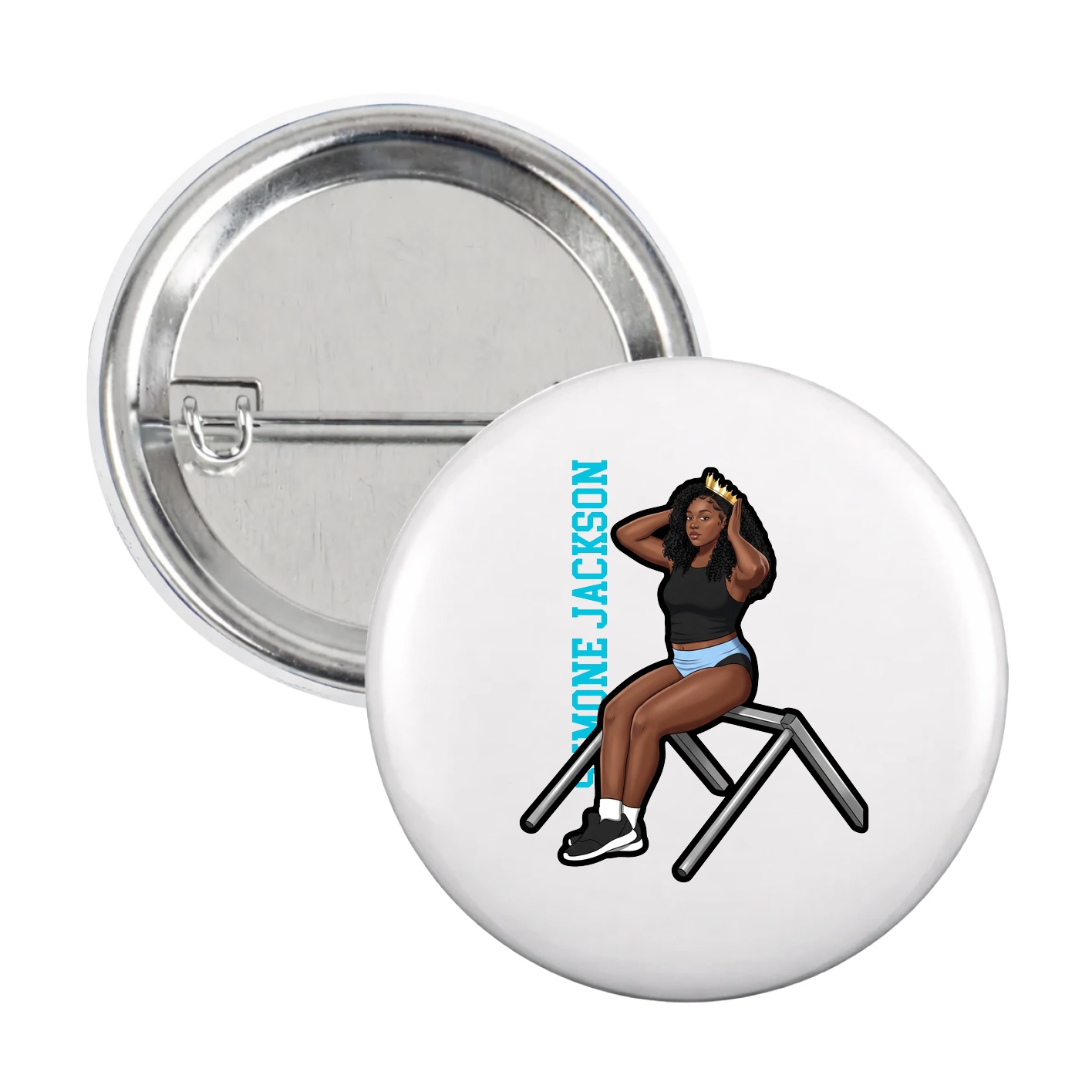 Game Day Button — Name Vertical in White