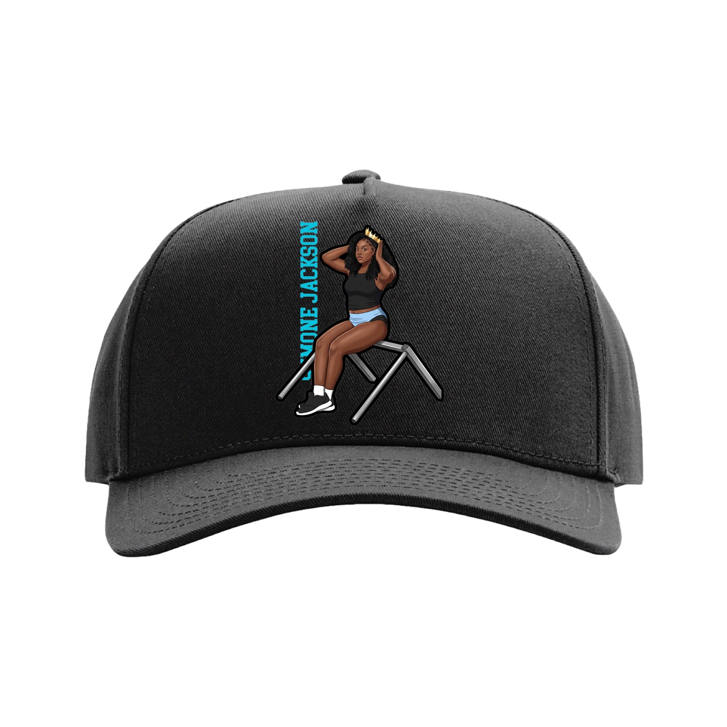 Full Fabric Five-Panel Champ Cap — Name Vertical in Black