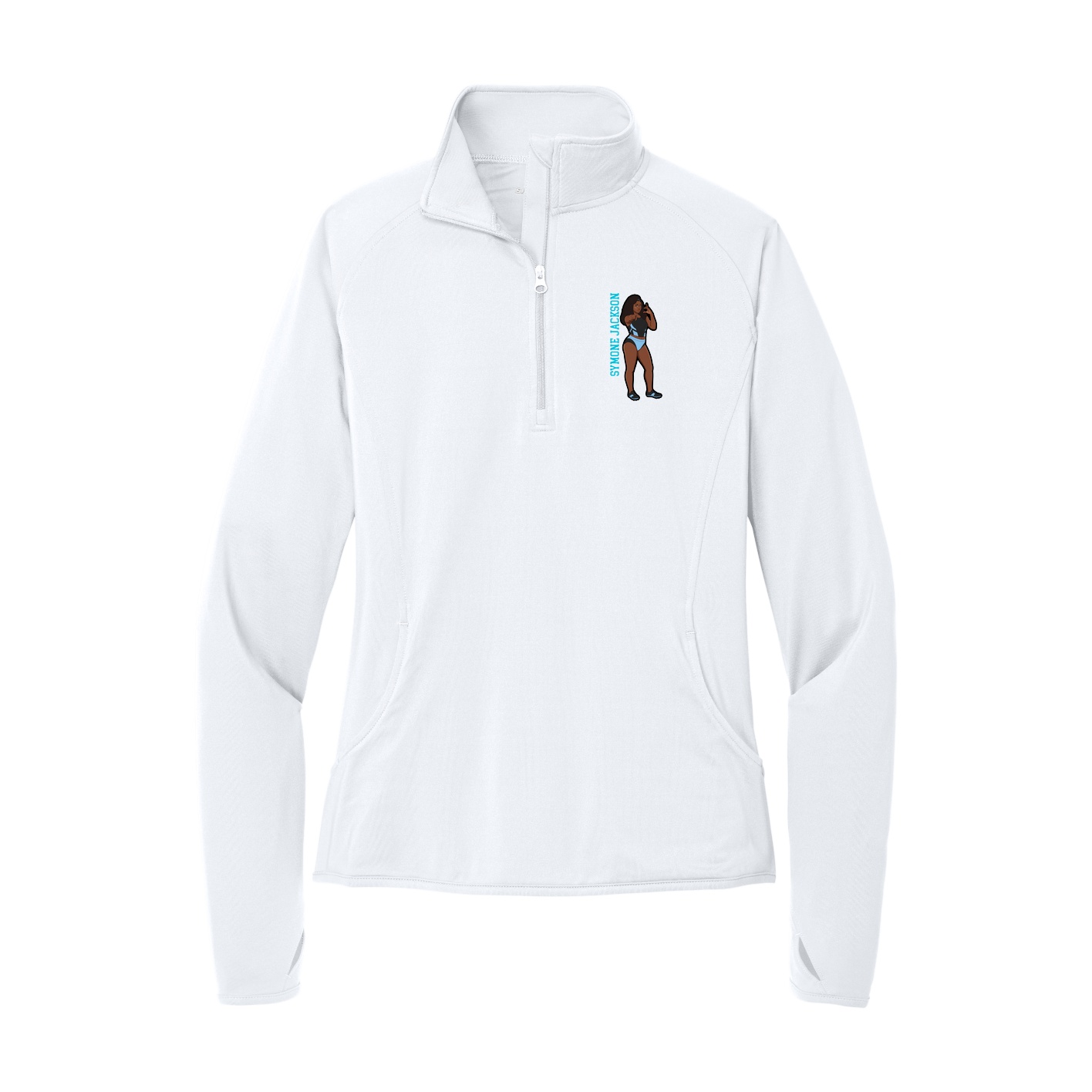 Women's Q-Zip Pullover — Name Vertical in White