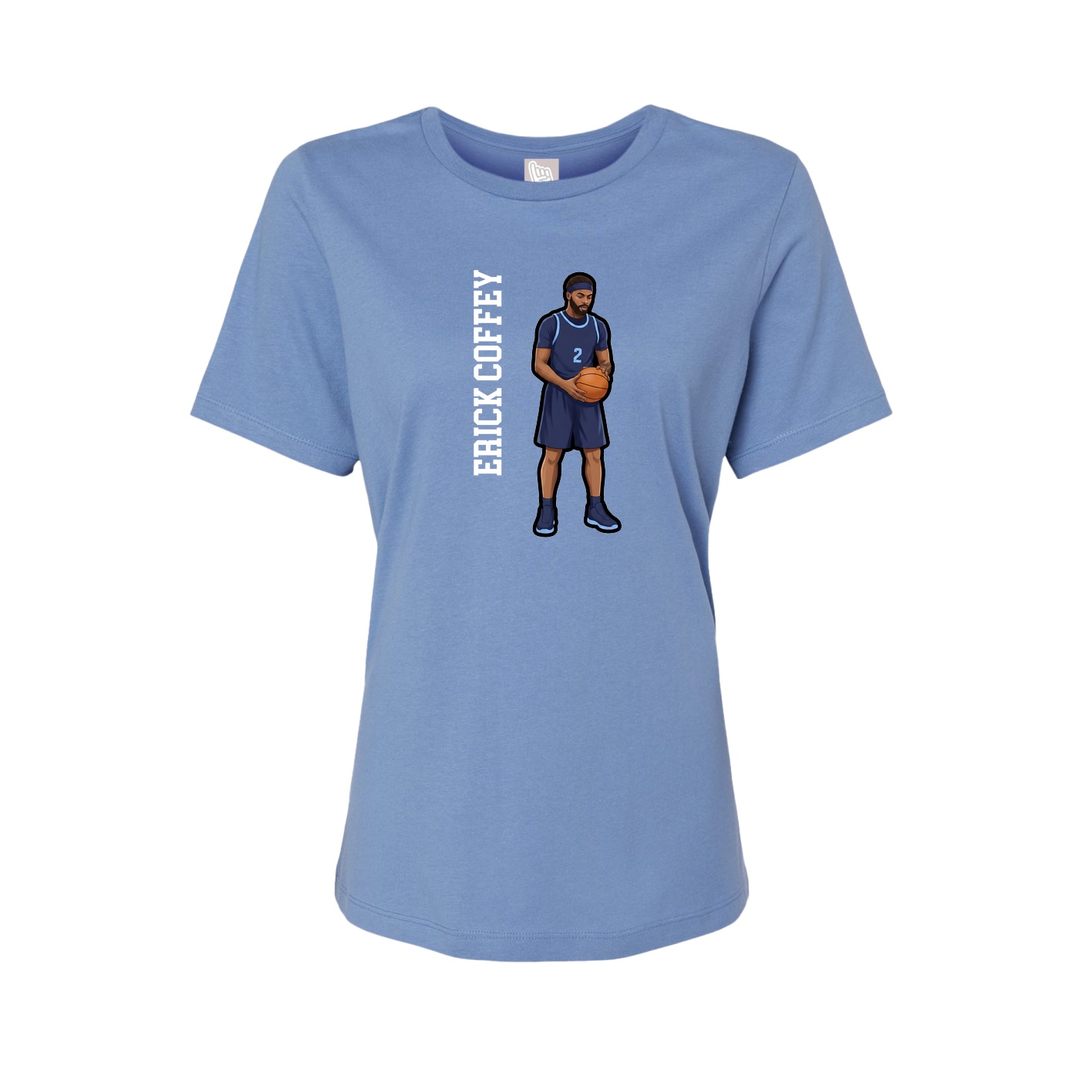 Womens Tee — Name Vertical in Powder Blue