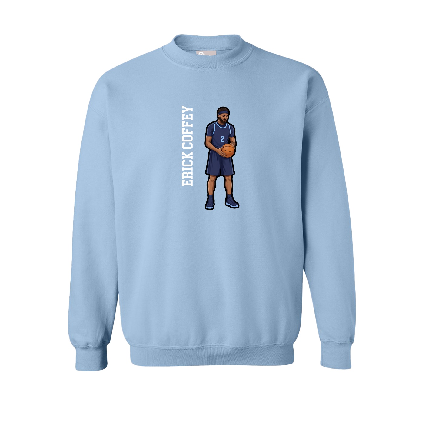 Fleece Crew — Name Vertical in Light Blue