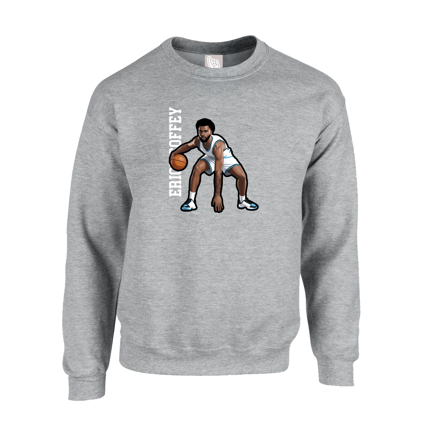 Fleece Crew — Name Vertical in Grey