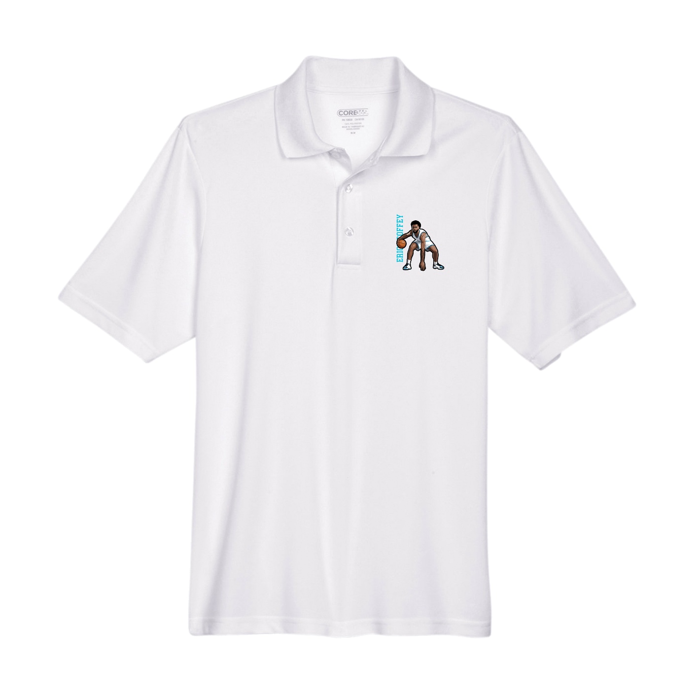 Performance Polo — Name Vertical in White