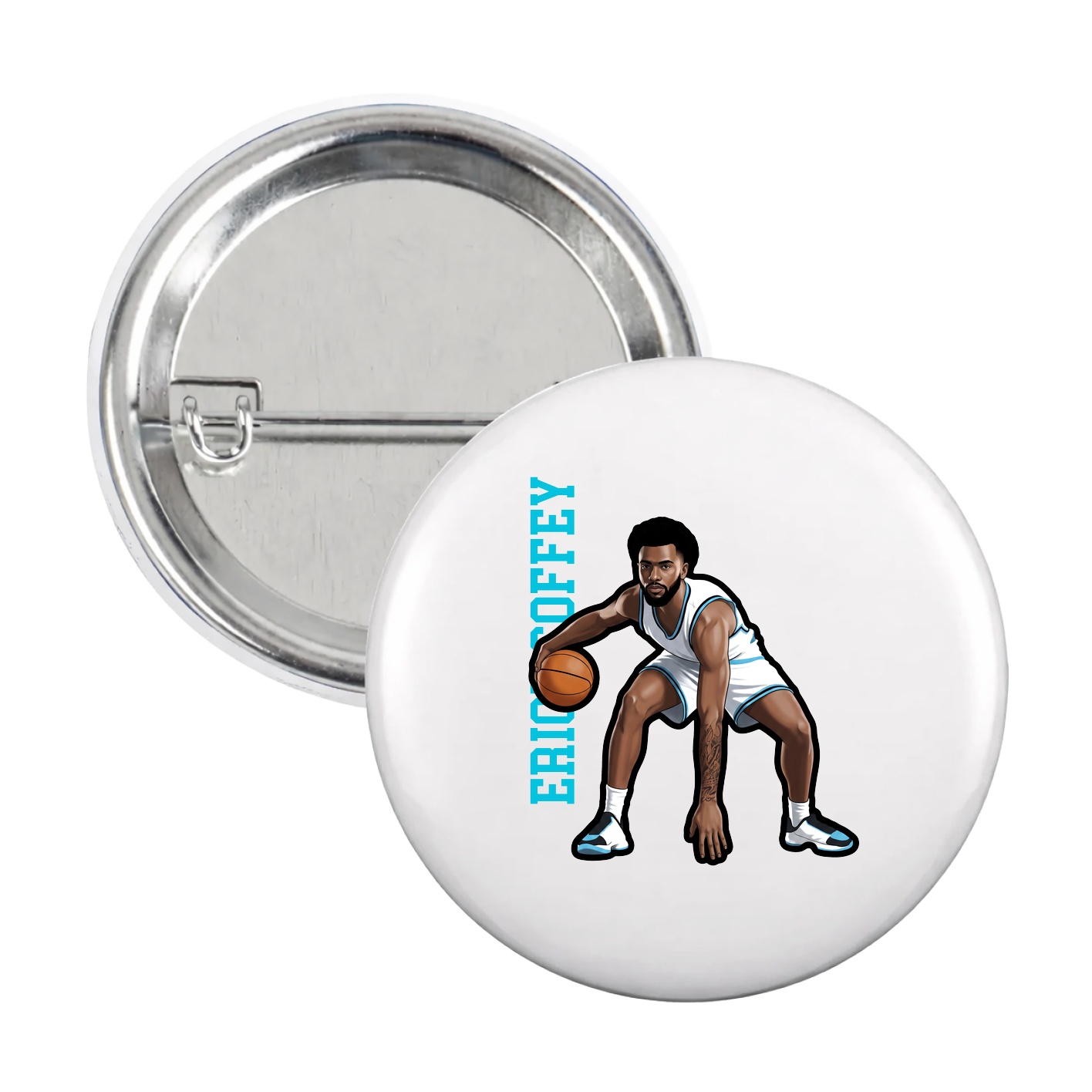 Game Day Button — Name Vertical in White
