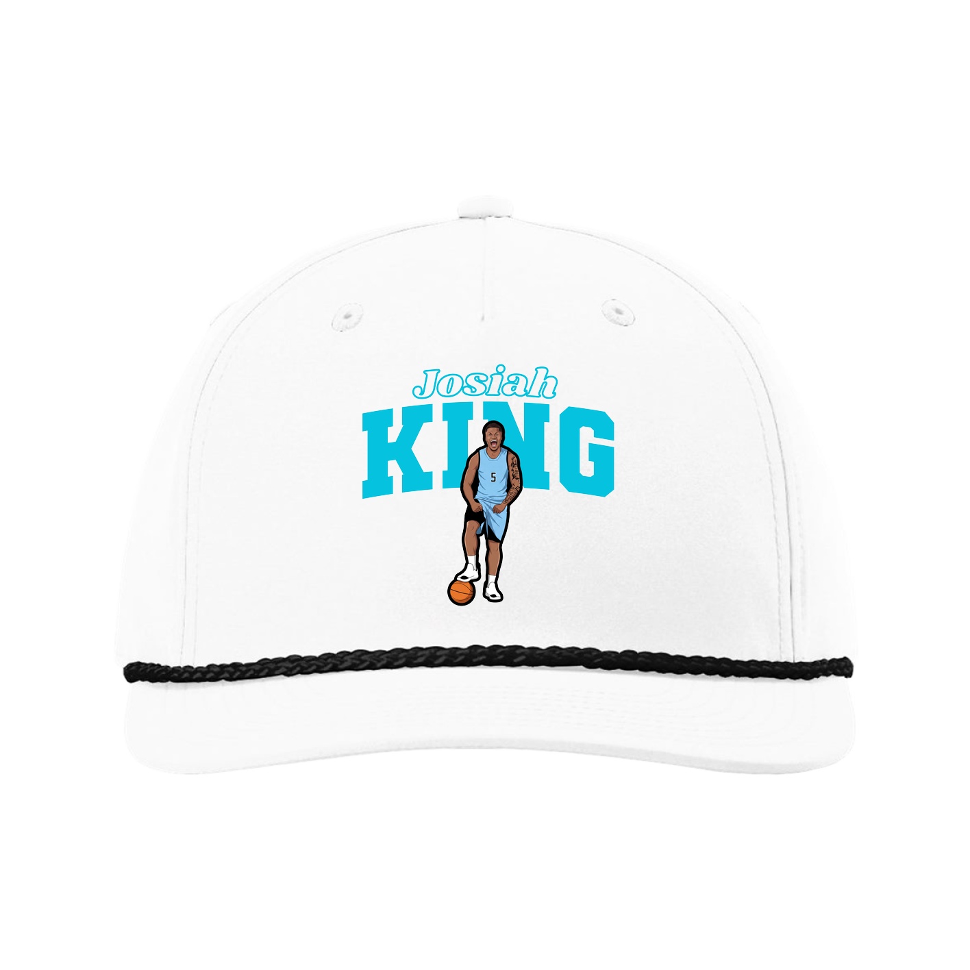 Five-Panel Classic Rope Cap — Name Arch in White