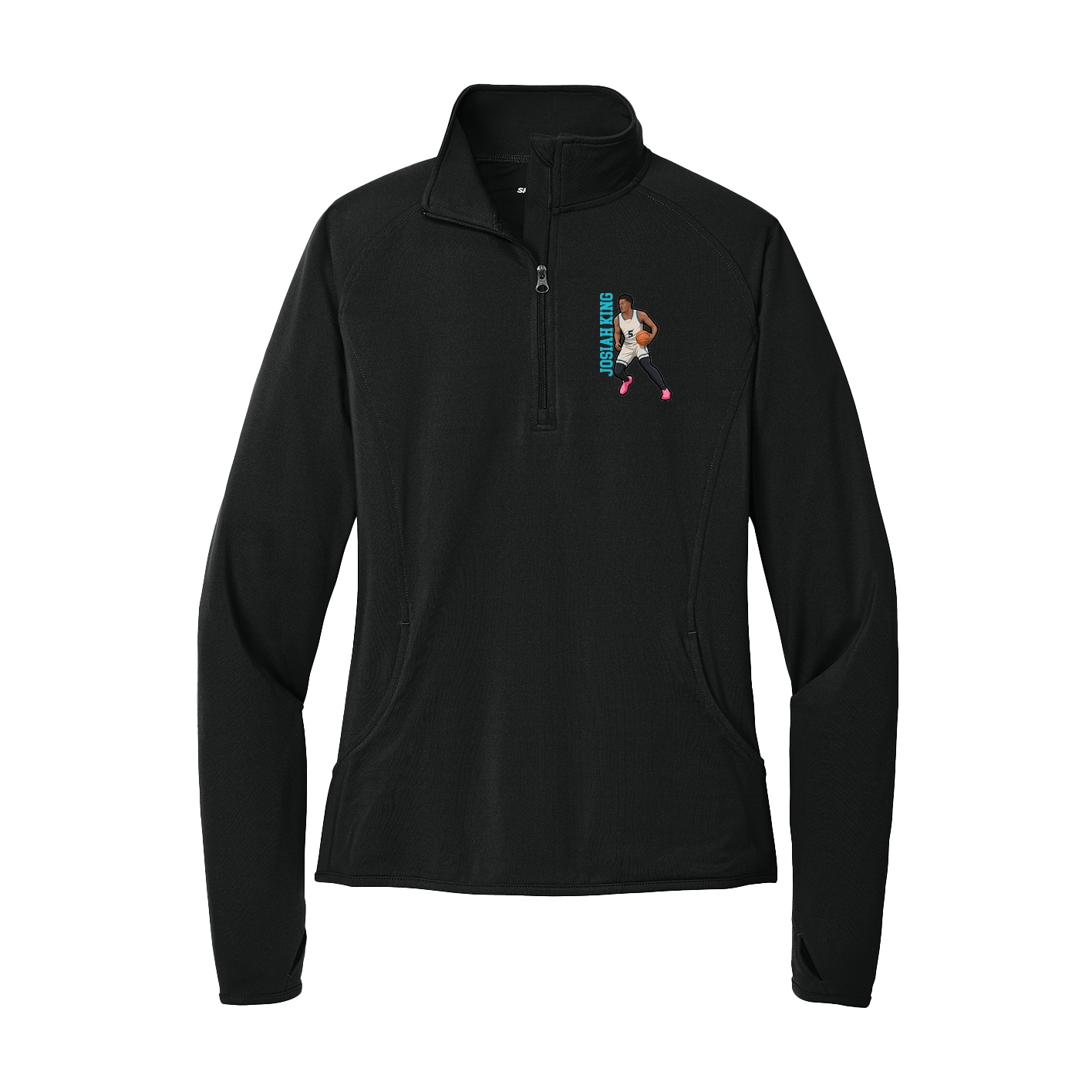 Women's Q-Zip Pullover — Name Vertical in Black