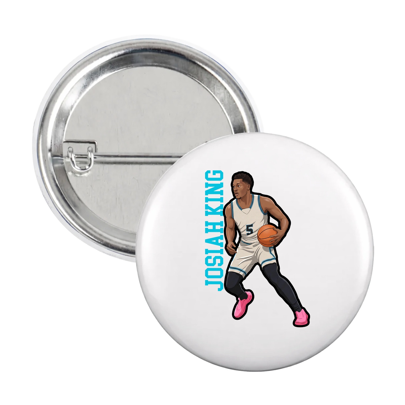 Game Day Button — Name Vertical in White