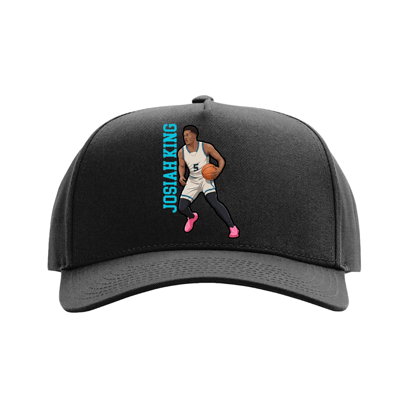 Full Fabric Five-Panel Champ Cap — Name Vertical in Black